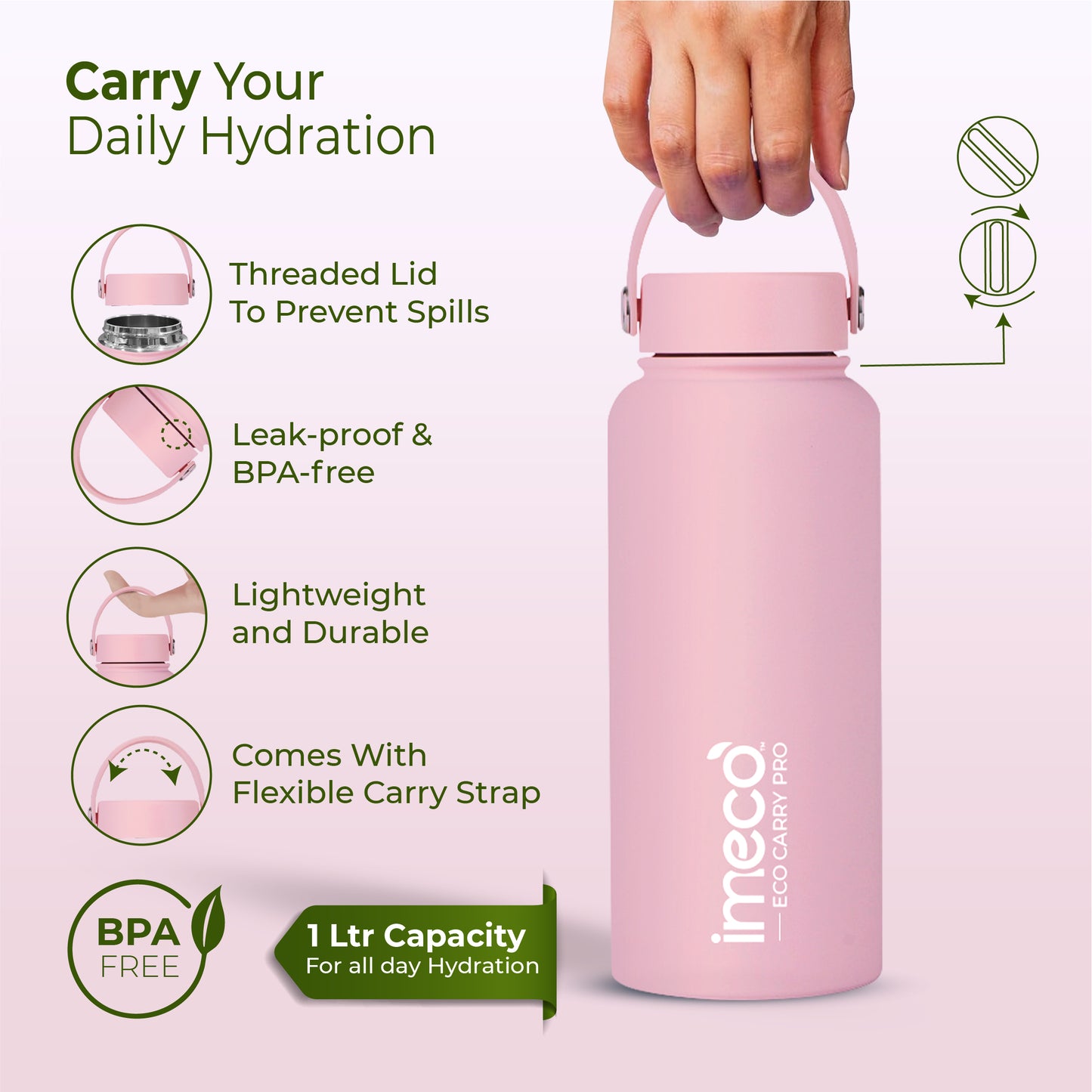 ECO CARRY PRO Stainless Steel Water Bottle - Matte Finish (1 L)