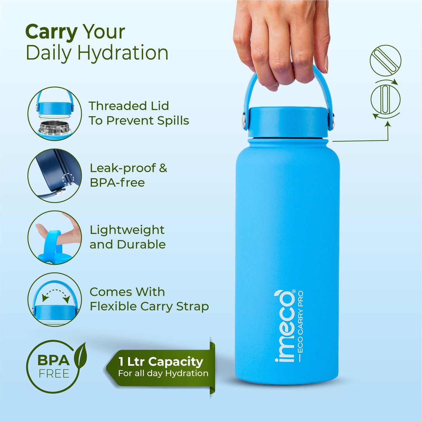 ECO CARRY PRO Stainless Steel Water Bottle - Matte Finish (1 L)