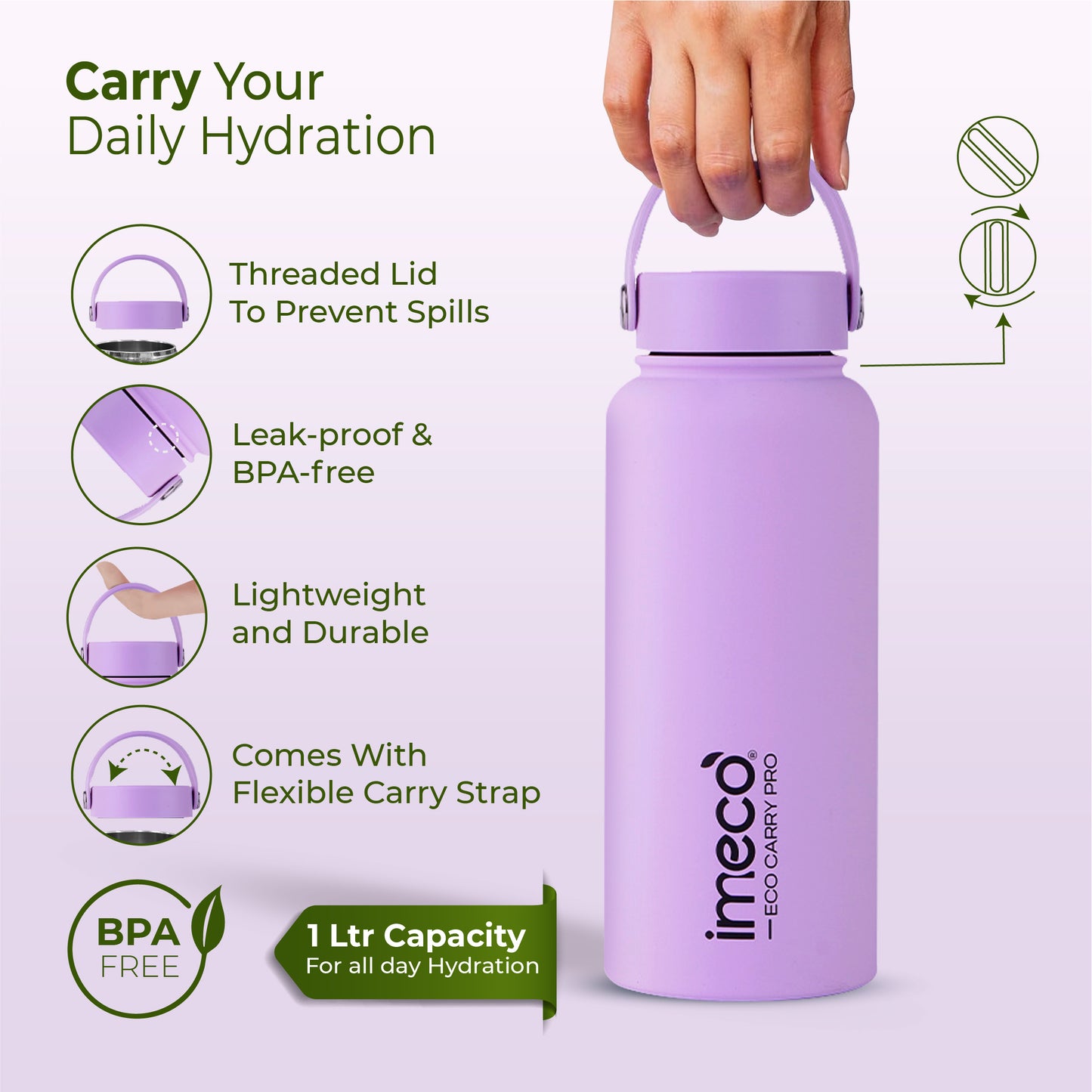 ECO CARRY PRO Stainless Steel Water Bottle - Matte Finish (1 L)