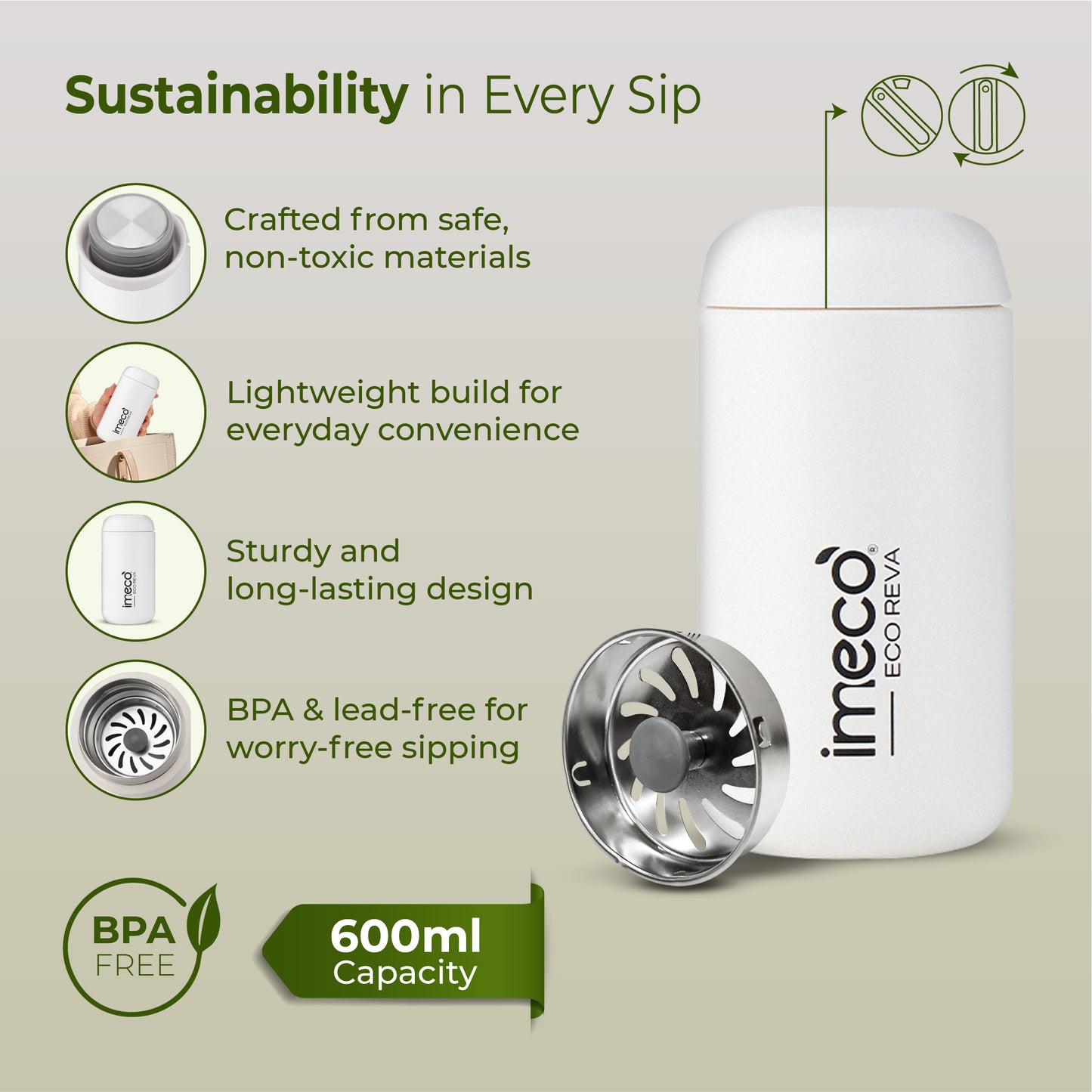 ECO REVA Stainless Steel Water Bottle - Capsule Shaped (400 ml)
