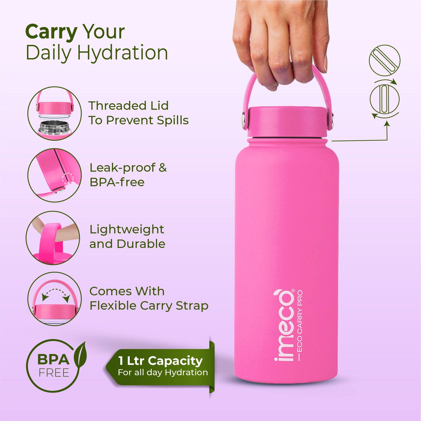 ECO CARRY PRO Stainless Steel Water Bottle - Matte Finish (1 L)