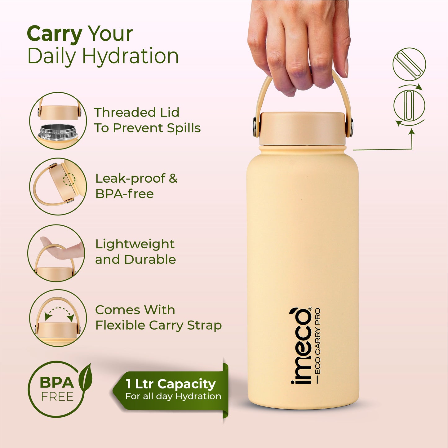 ECO CARRY PRO Stainless Steel Water Bottle - Matte Finish (1 L)