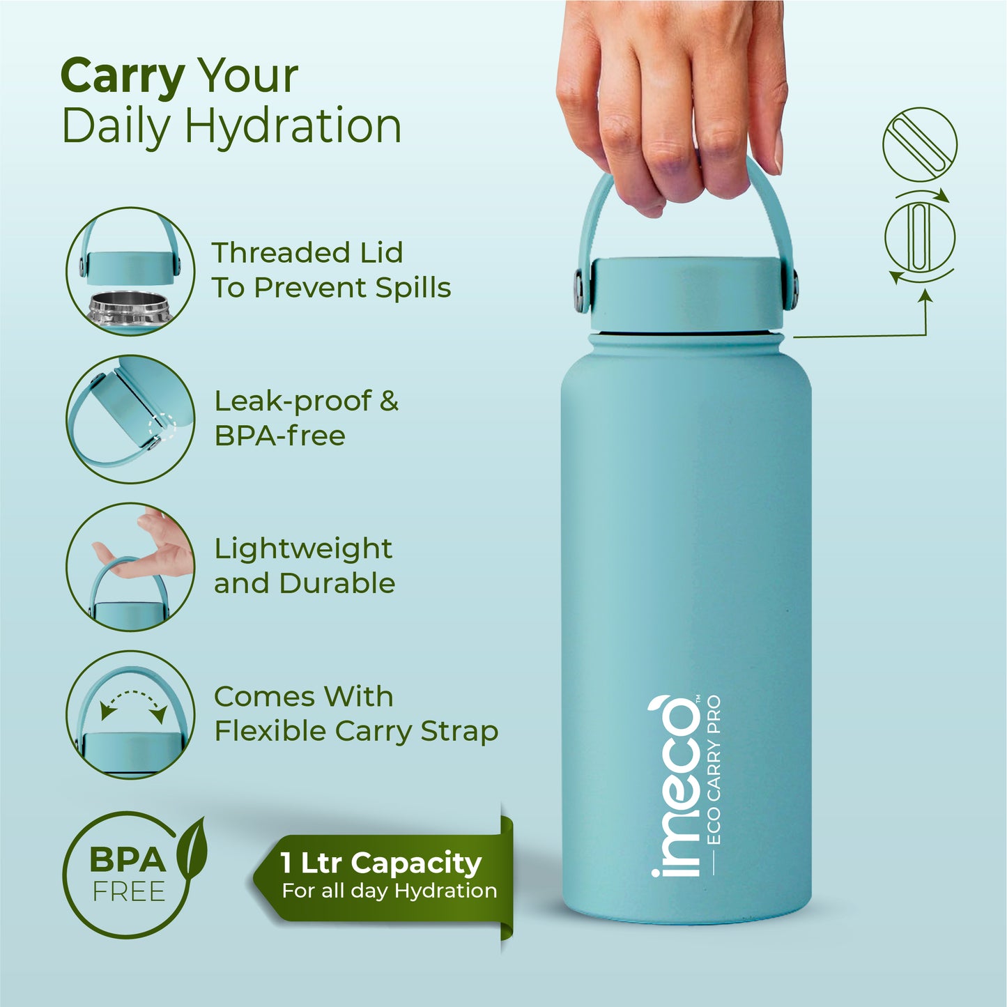 ECO CARRY PRO Stainless Steel Water Bottle - Matte Finish (1 L)