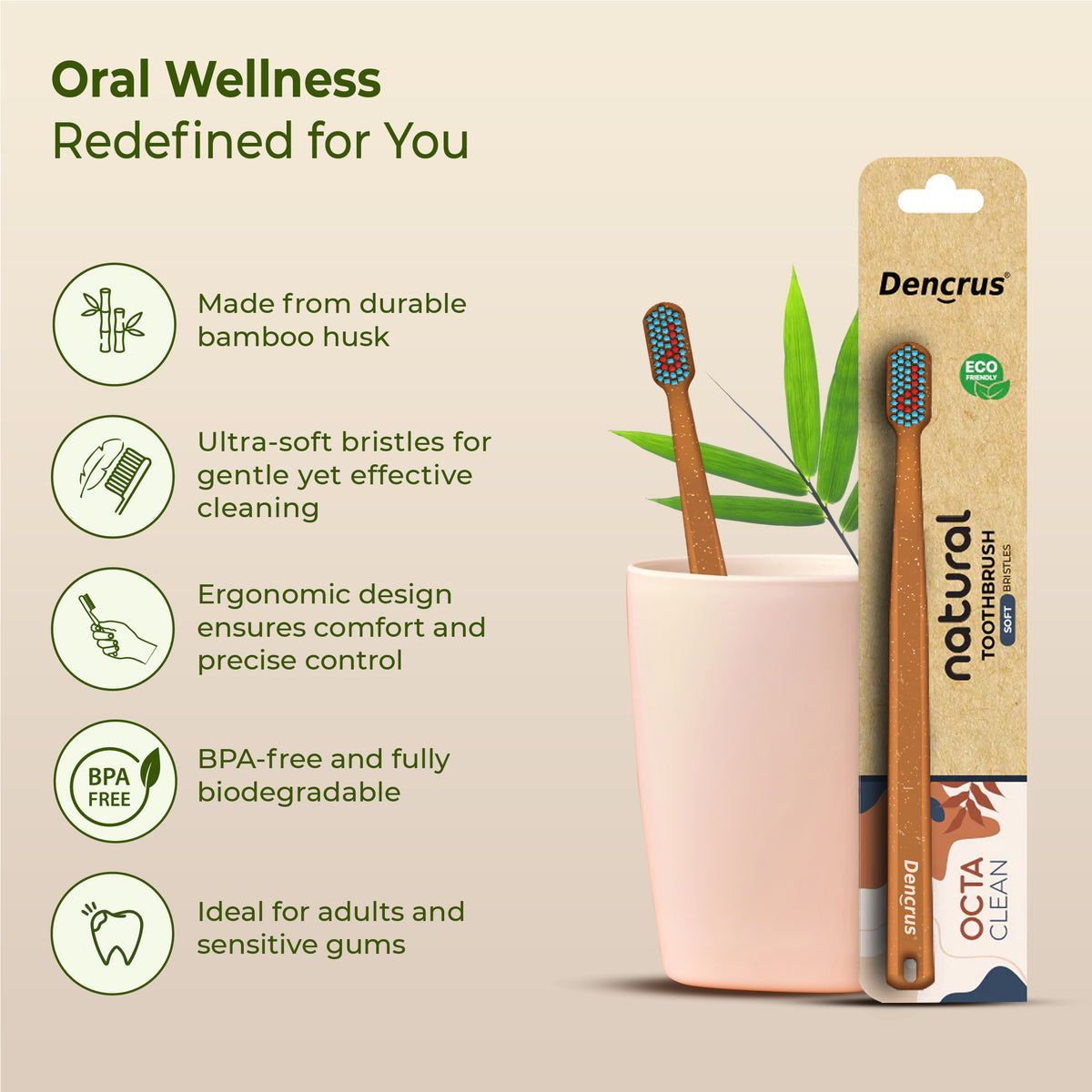 Bamboo Octa Clean Toothbrush – Soft Bristles & Gentle on Gums