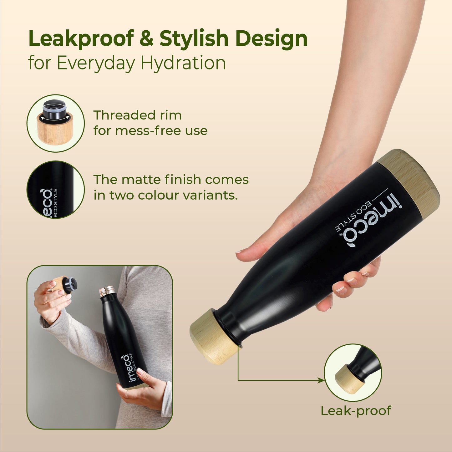 ECO STYLE Stainless Steel Water Bottle with Bamboo Base - Bamboo Lid (500 ml)