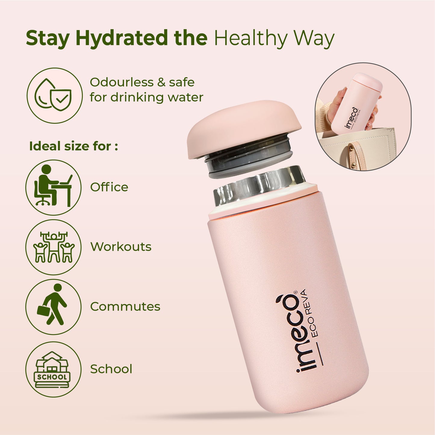 ECO REVA Stainless Steel Water Bottle - Capsule Shaped (400 ml)