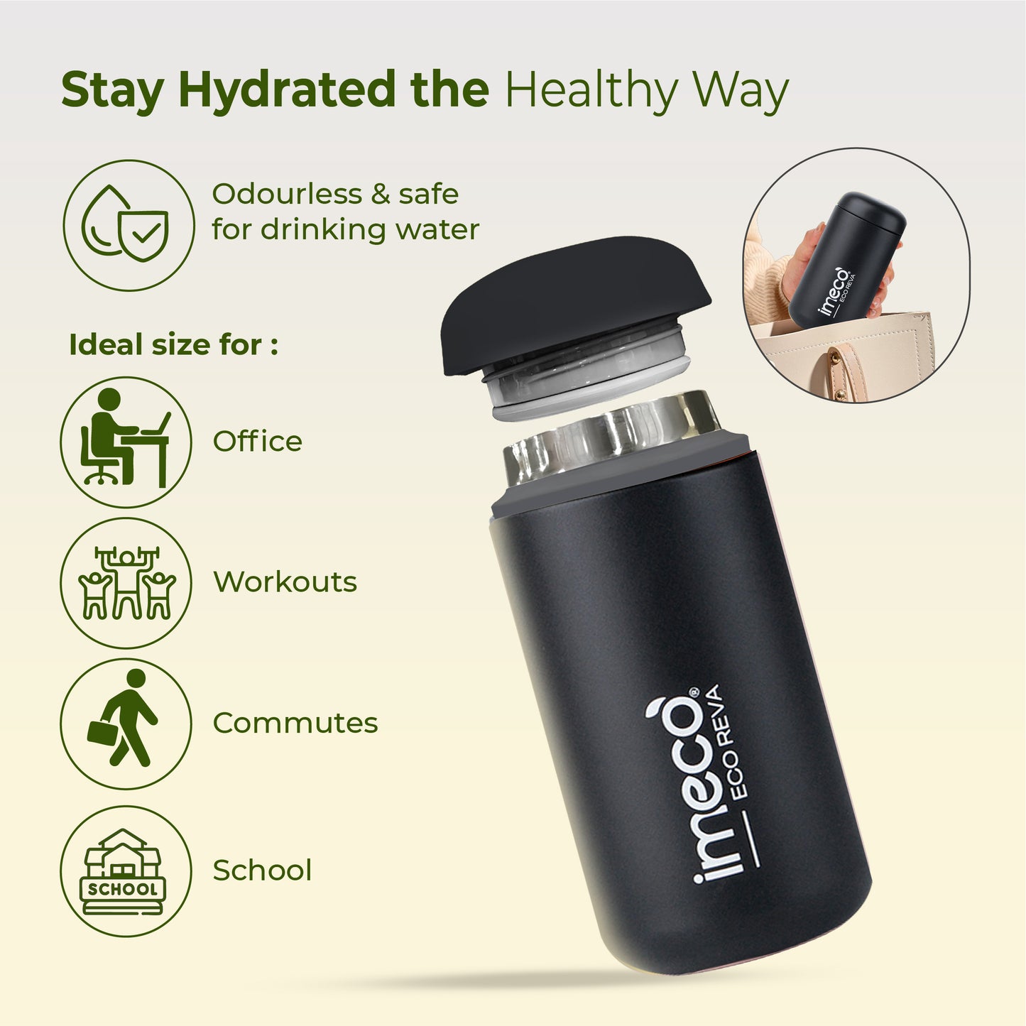 ECO REVA Stainless Steel Water Bottle - Capsule Shaped (400 ml)