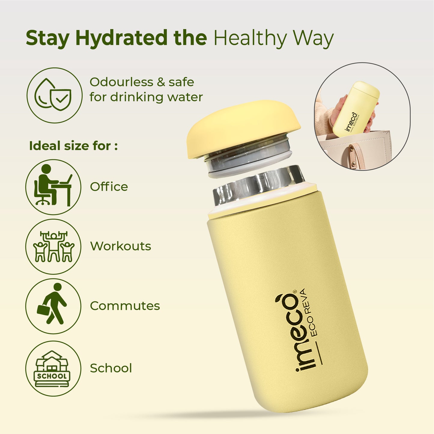 ECO REVA Stainless Steel Water Bottle - Capsule Shaped (400 ml)