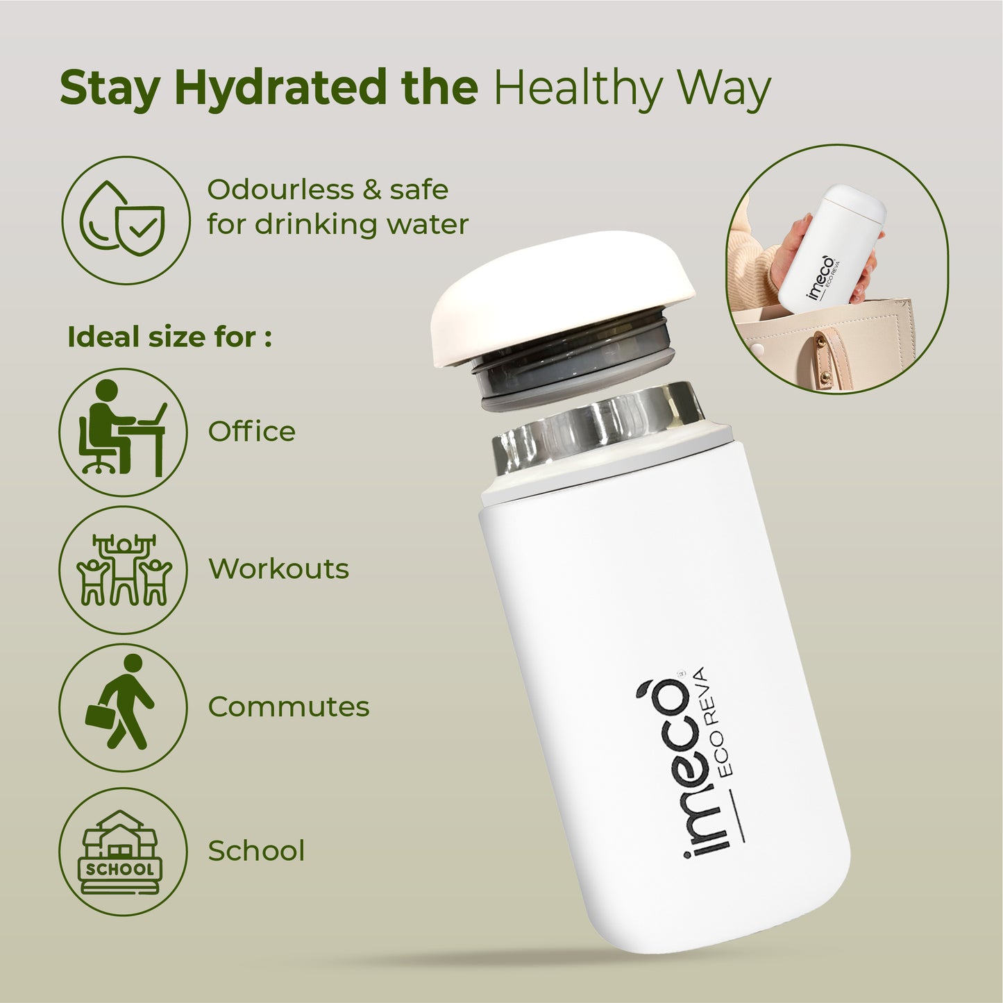 ECO REVA Stainless Steel Water Bottle - Capsule Shaped (400 ml)