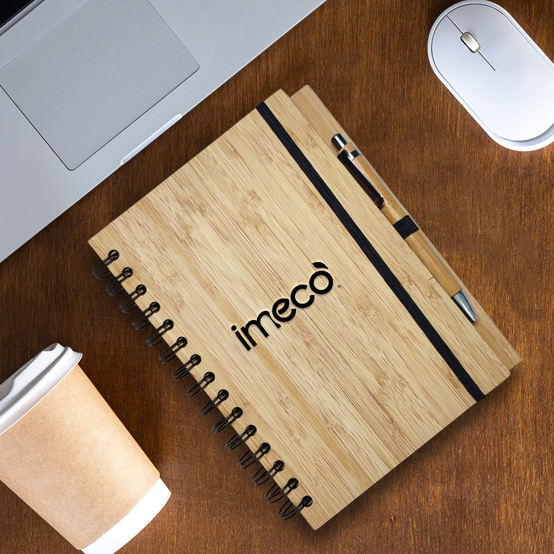 Bamboo Office Desk Essentials - ECO BLOOM Bamboo Water Bottle with Mobile Stand, Bamboo Diary with Pen and Pocket Tissue (2 Pack)
