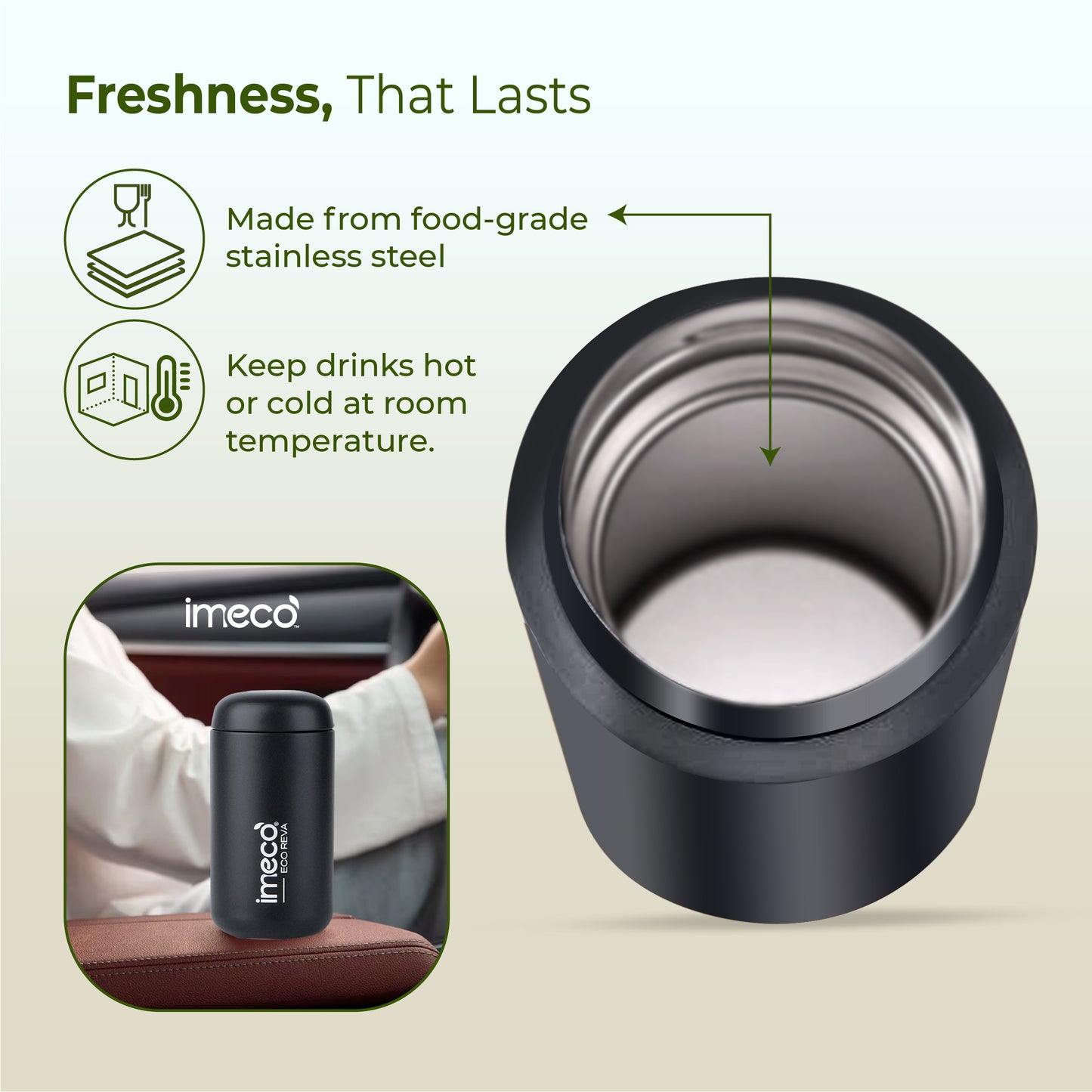 ECO REVA Stainless Steel Water Bottle - Capsule Shaped (400 ml)