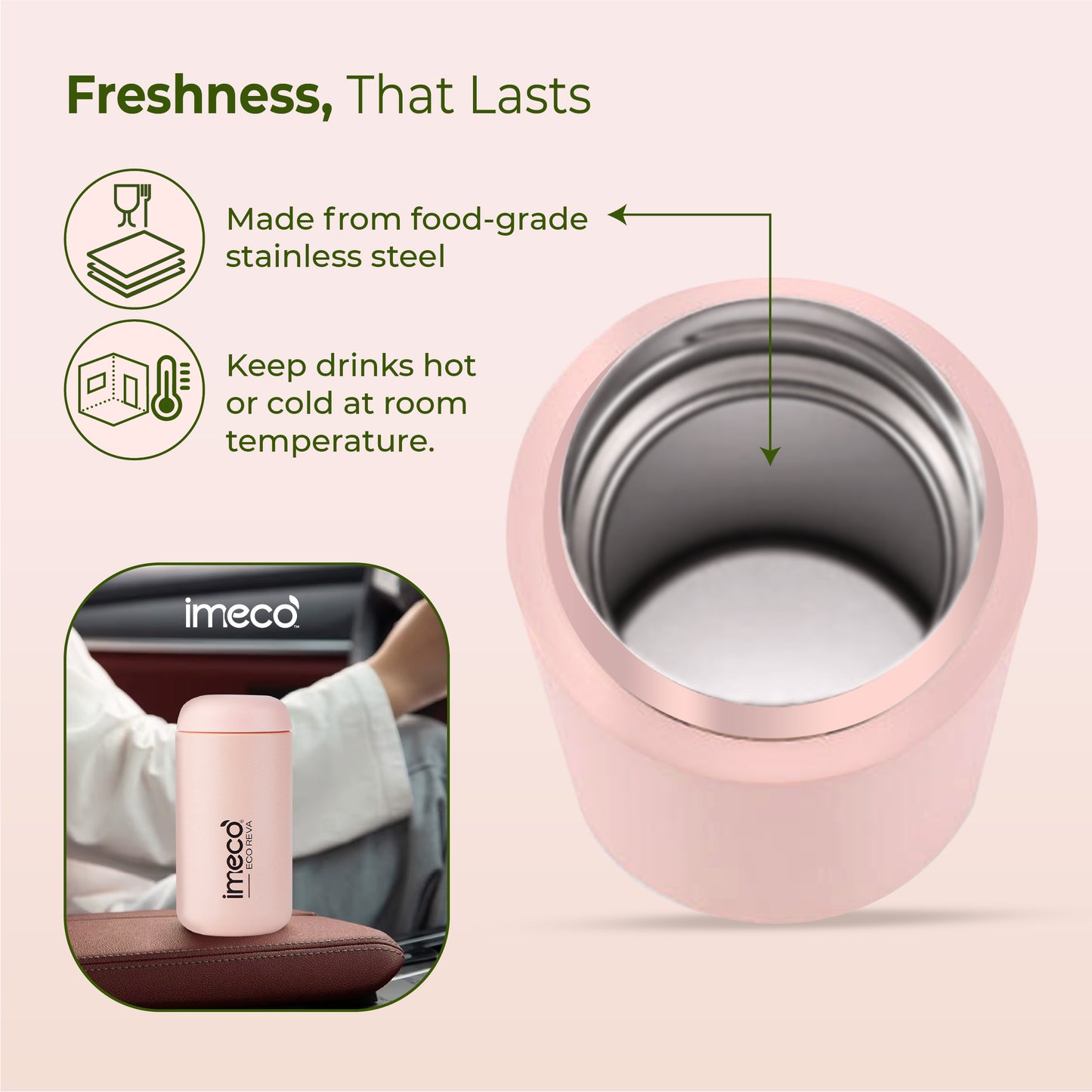 ECO REVA Stainless Steel Water Bottle - Capsule Shaped (400 ml)