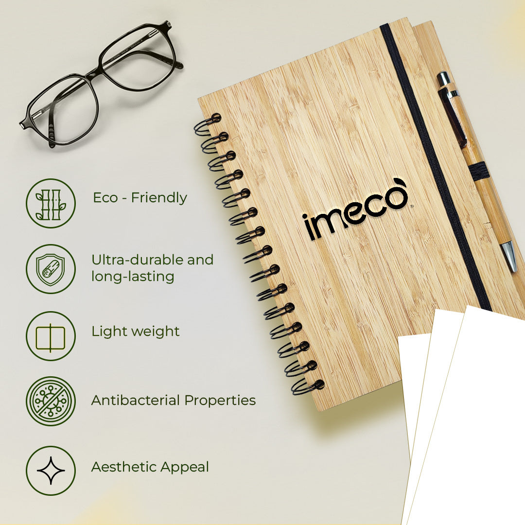 Bamboo Office Desk Essentials - ECO BLOOM Bamboo Water Bottle with Mobile Stand, Bamboo Diary with Pen and Pocket Tissue (2 Pack)