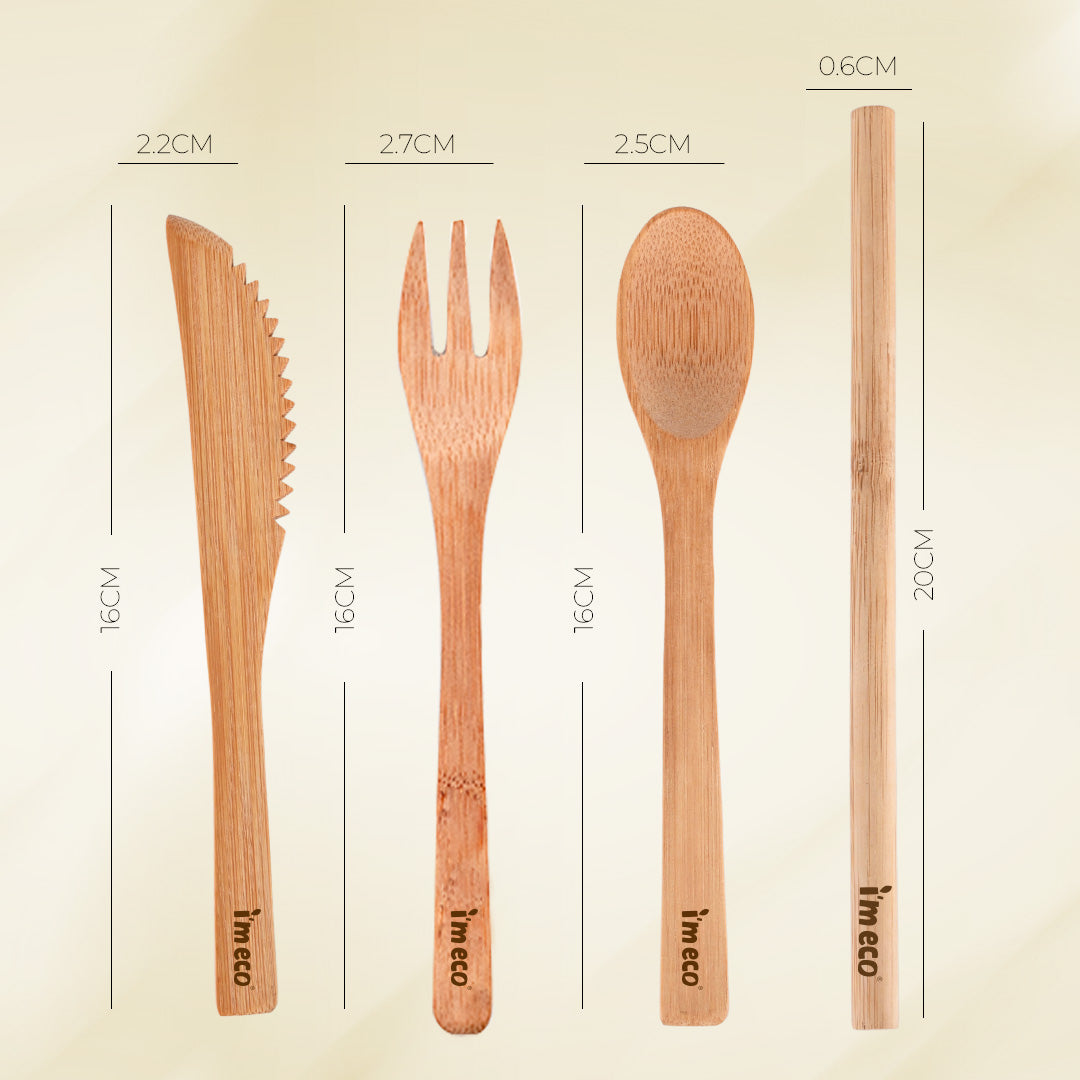 Bamboo Cutlery Set – Knife, Spoon, Fork & Straw – All in One