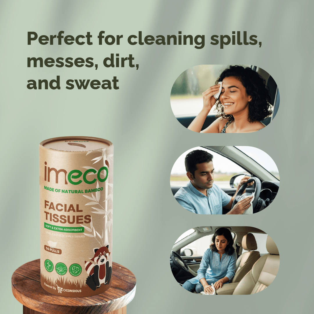 Bamboo Facial Tissues, 50 Pulls – 100% Bamboo, Cup Holder Fit, Bleach-Free, & Soft