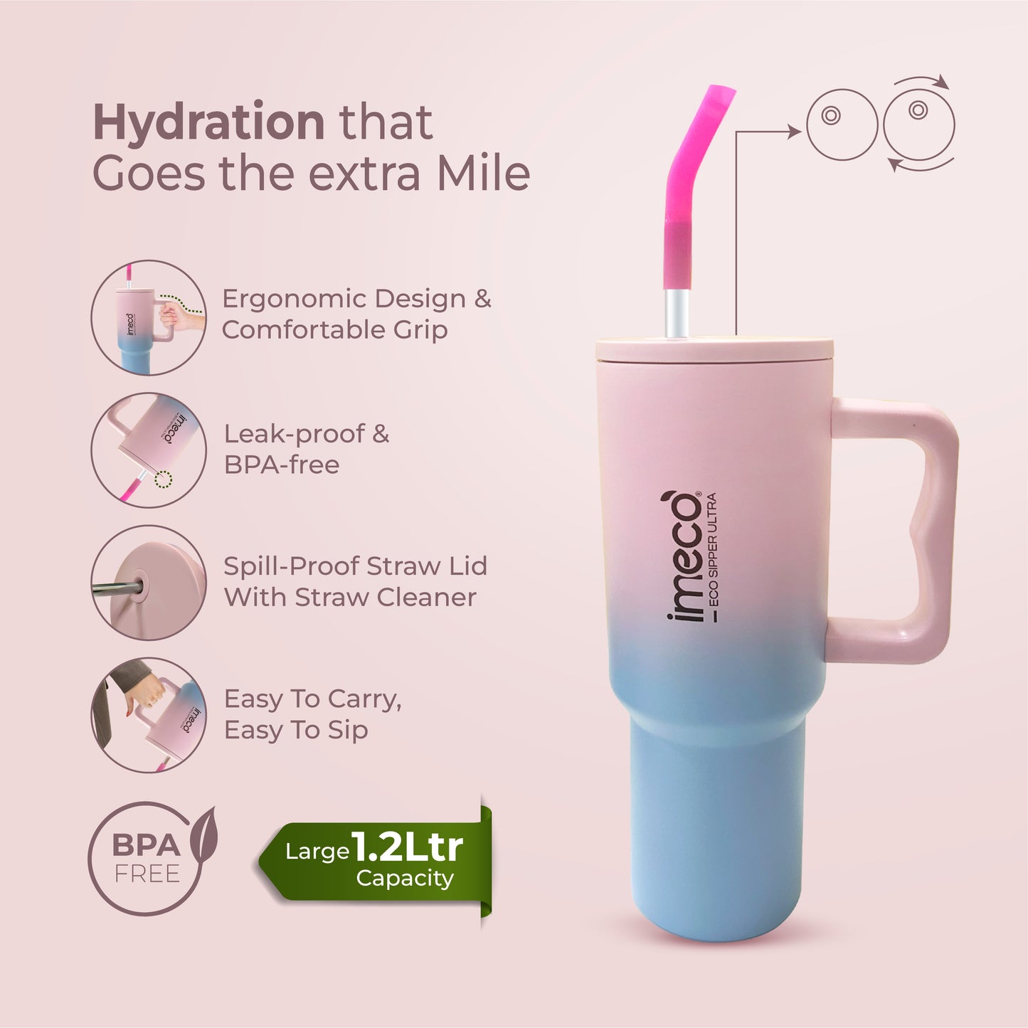 ECO SIPPER ULTRA Stainless Steel Sipper with Stainless Steel Straw (1.2 L)