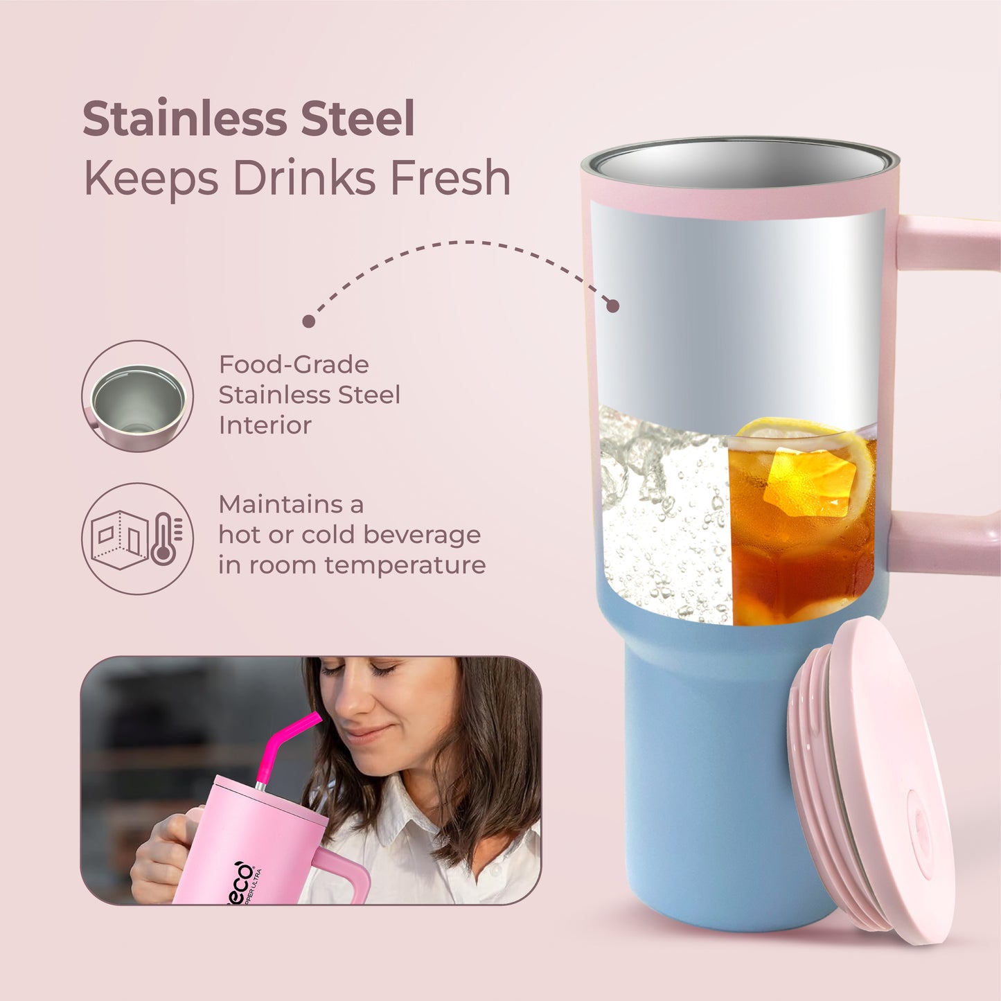 ECO SIPPER ULTRA Stainless Steel Sipper with Stainless Steel Straw (1.2 L)