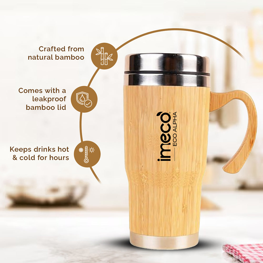 ECO-ALPHA Bamboo Coffee Mug with Lid – Insulated & Leakproof (450 ml)