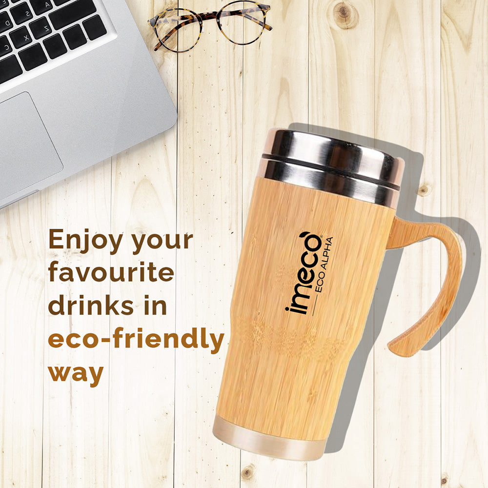 ECO-ALPHA Bamboo Coffee Mug with Lid – Insulated & Leakproof (450 ml)
