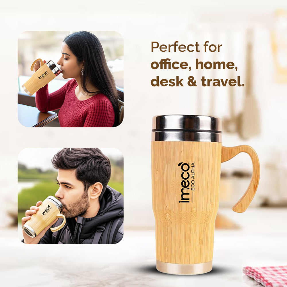 ECO-ALPHA Bamboo Coffee Mug with Lid – Insulated & Leakproof (450 ml)