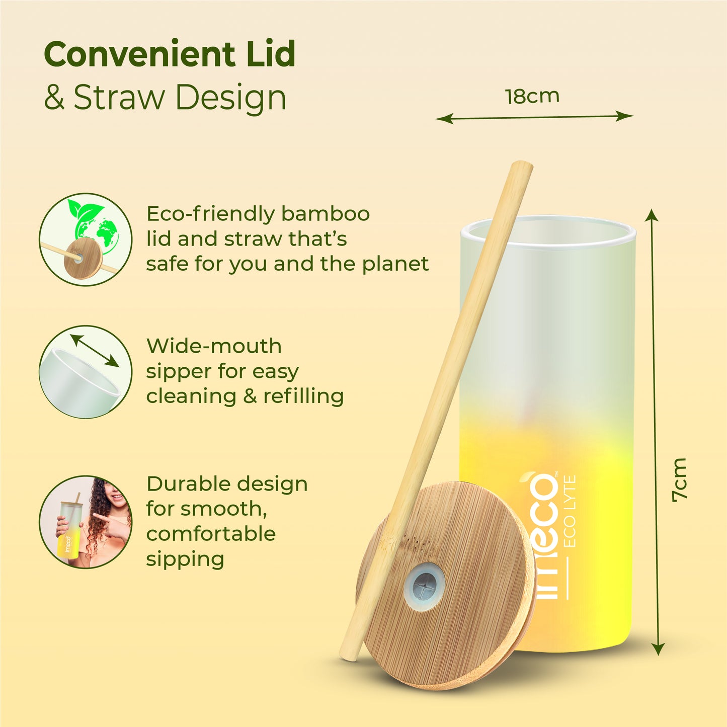 ECO LYTE Glass Sipper with Bamboo Lid & Straw - Gradient Glass (600 ml)