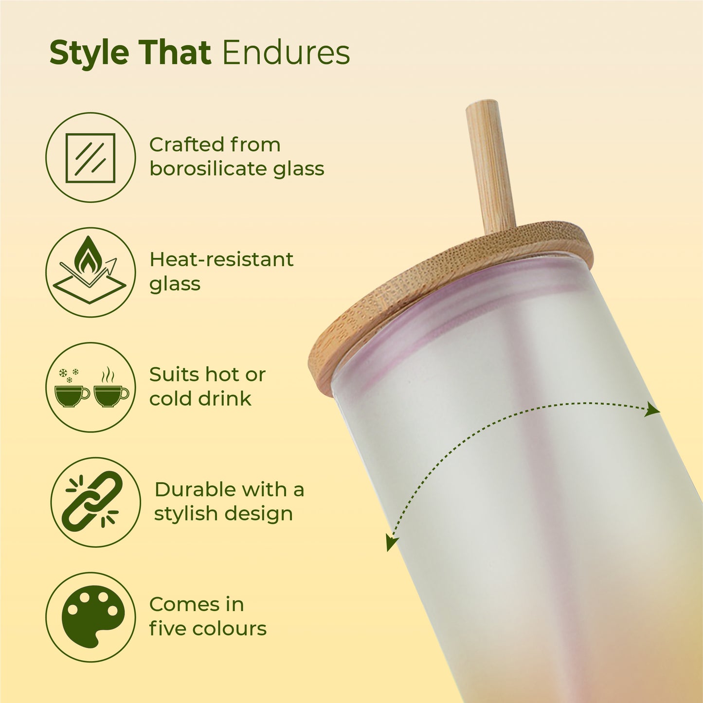 ECO LYTE Glass Sipper with Bamboo Lid & Straw - Gradient Glass (600 ml)