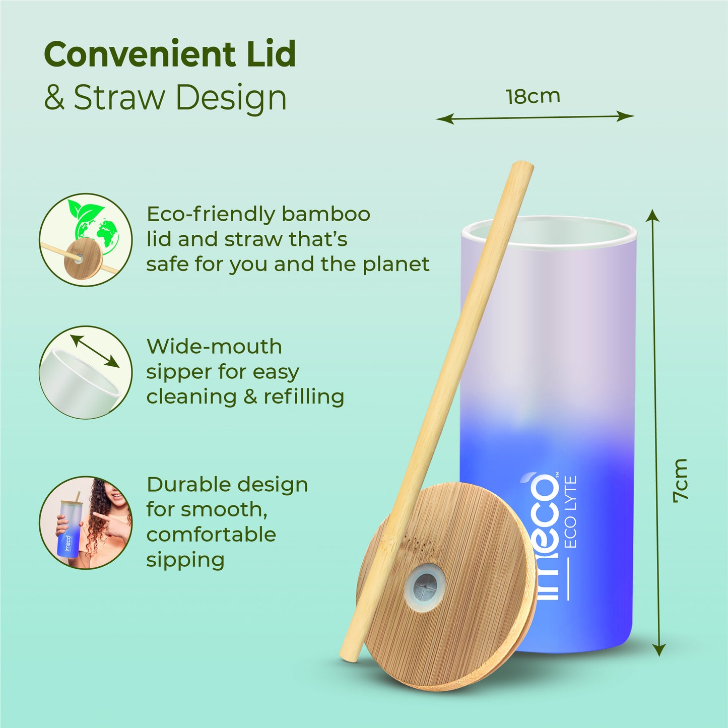 ECO LYTE Glass Sipper with Bamboo Lid & Straw - Gradient Glass (600 ml)