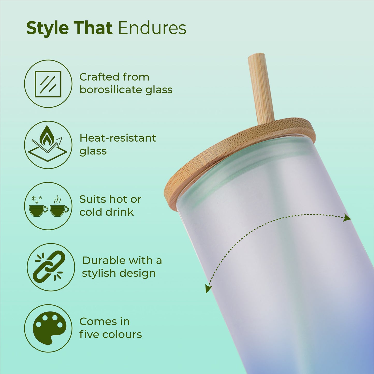 ECO LYTE Glass Sipper with Bamboo Lid & Straw - Gradient Glass (600 ml)
