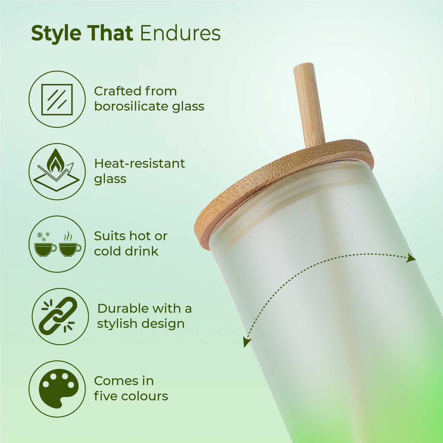 ECO LYTE Glass Sipper with Bamboo Lid & Straw - Gradient Glass (600 ml)