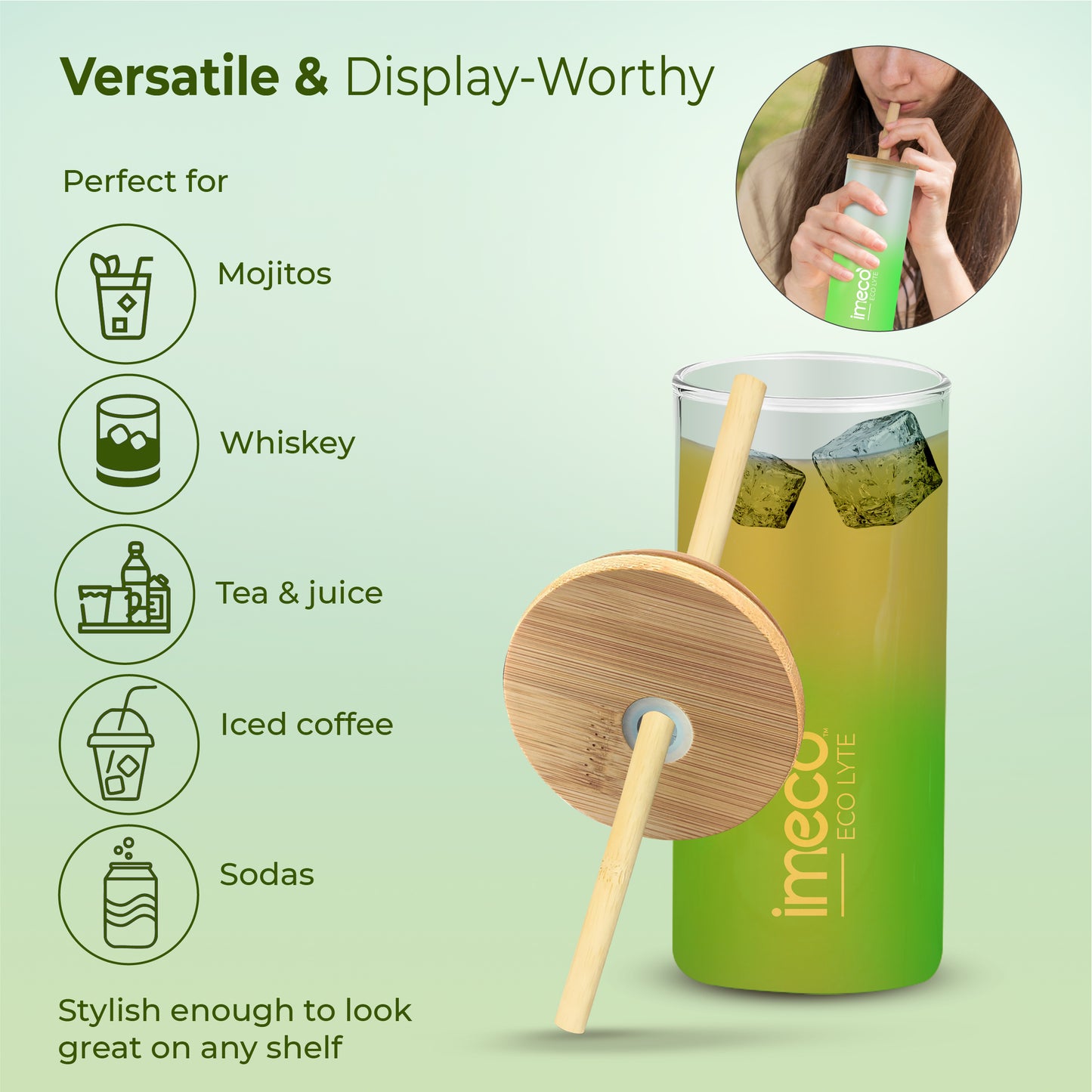 ECO LYTE Glass Sipper with Bamboo Lid & Straw - Gradient Glass (600 ml)