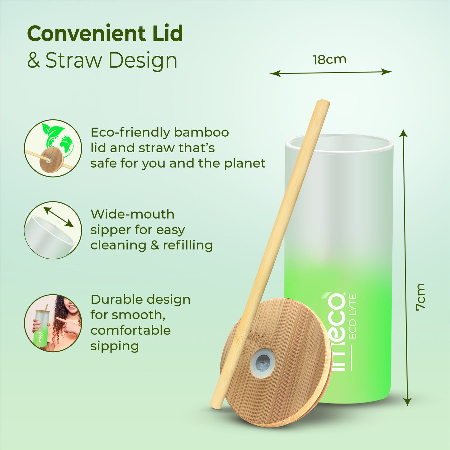 ECO LYTE Glass Sipper with Bamboo Lid & Straw - Gradient Glass (600 ml)