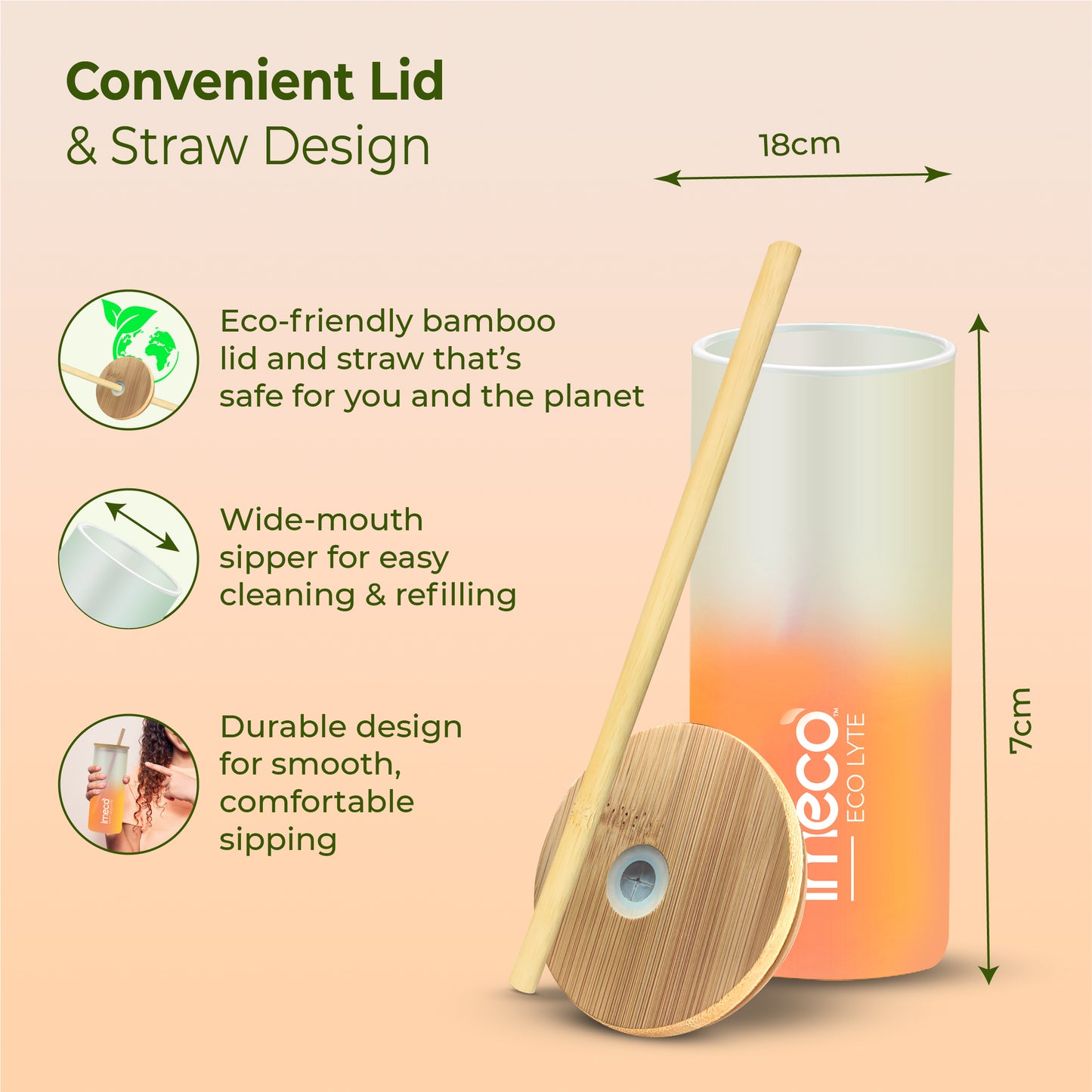 ECO LYTE Glass Sipper with Bamboo Lid & Straw - Gradient Glass (600 ml)