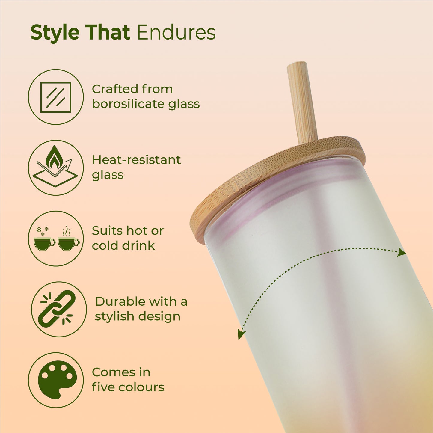 ECO LYTE Glass Sipper with Bamboo Lid & Straw - Gradient Glass (600 ml)