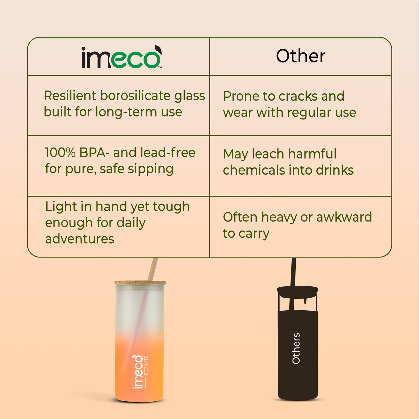 ECO LYTE Glass Sipper with Bamboo Lid & Straw - Gradient Glass (600 ml)