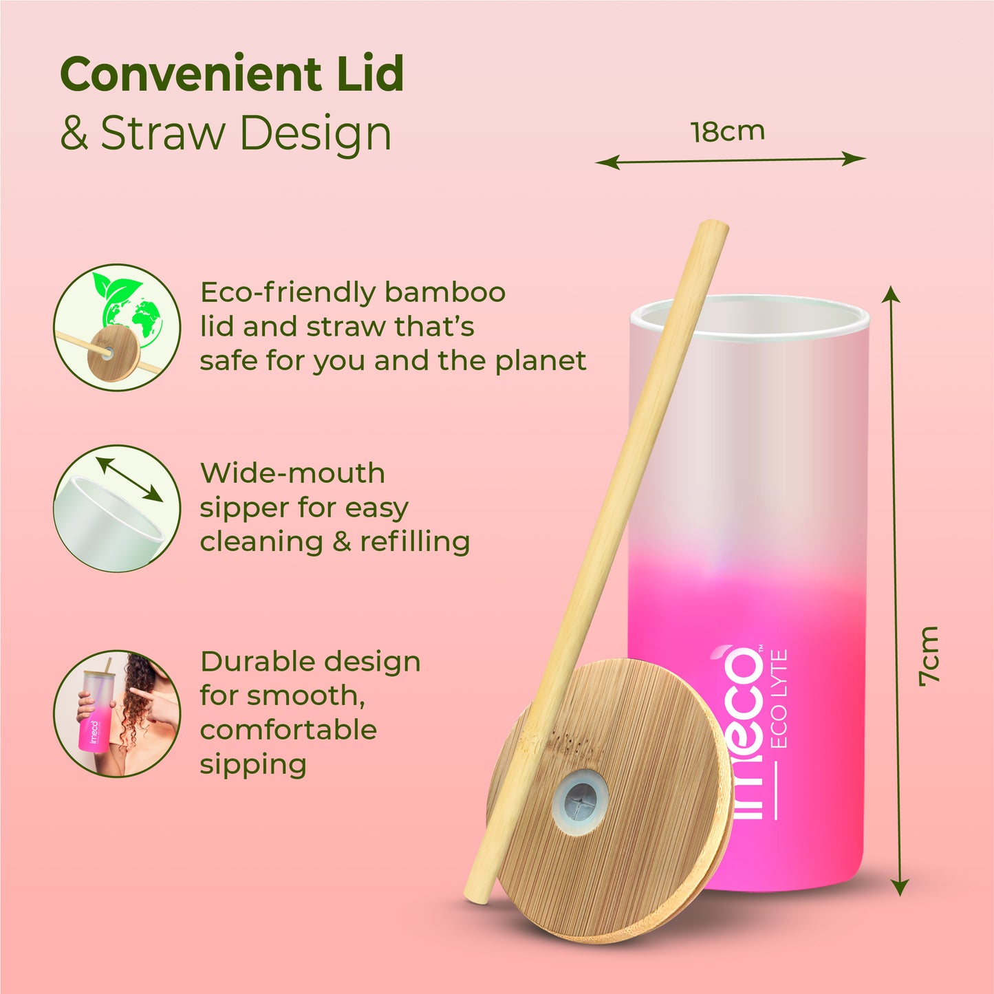 ECO LYTE Glass Sipper with Bamboo Lid & Straw - Gradient Glass (600 ml)