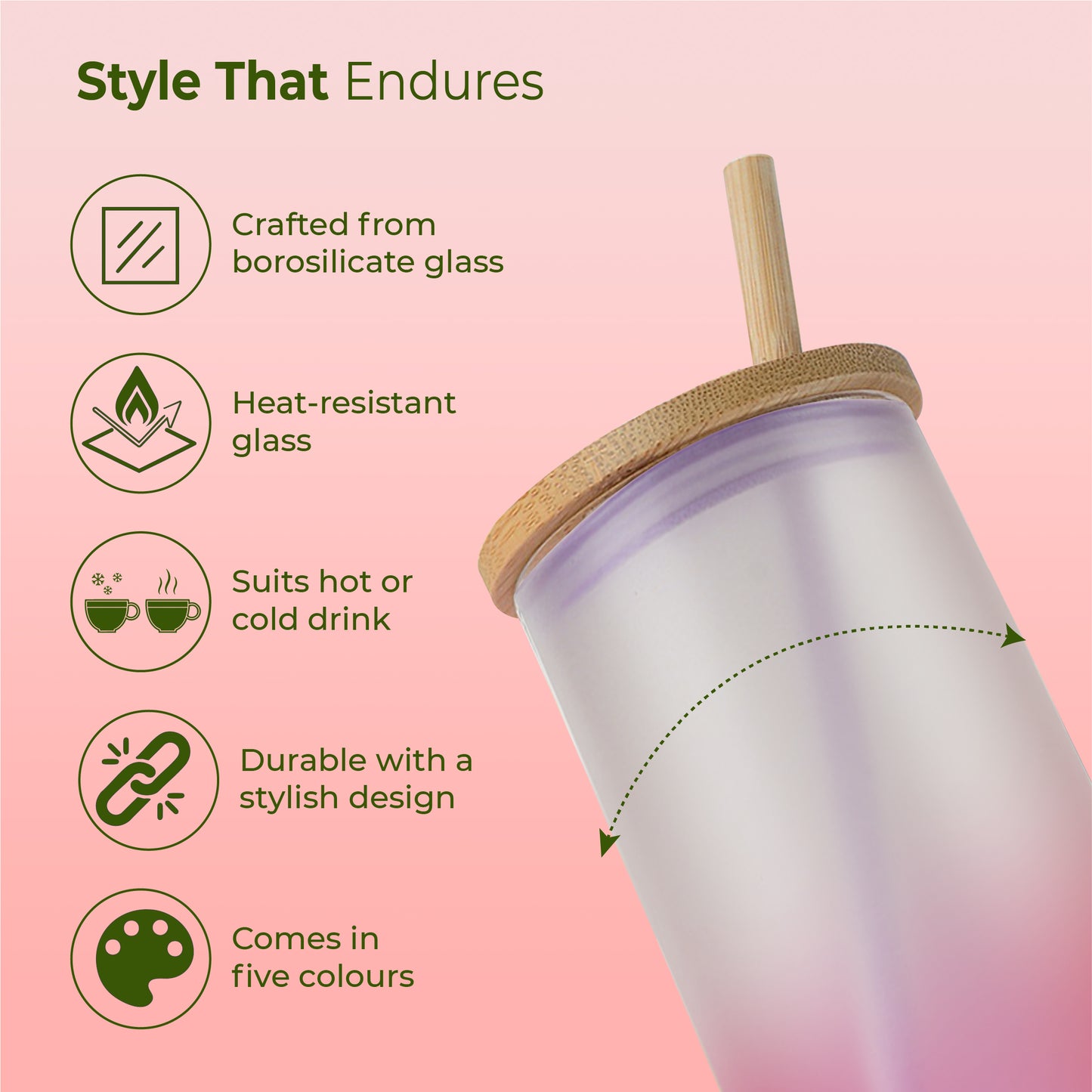 ECO LYTE Glass Sipper with Bamboo Lid & Straw - Gradient Glass (600 ml)