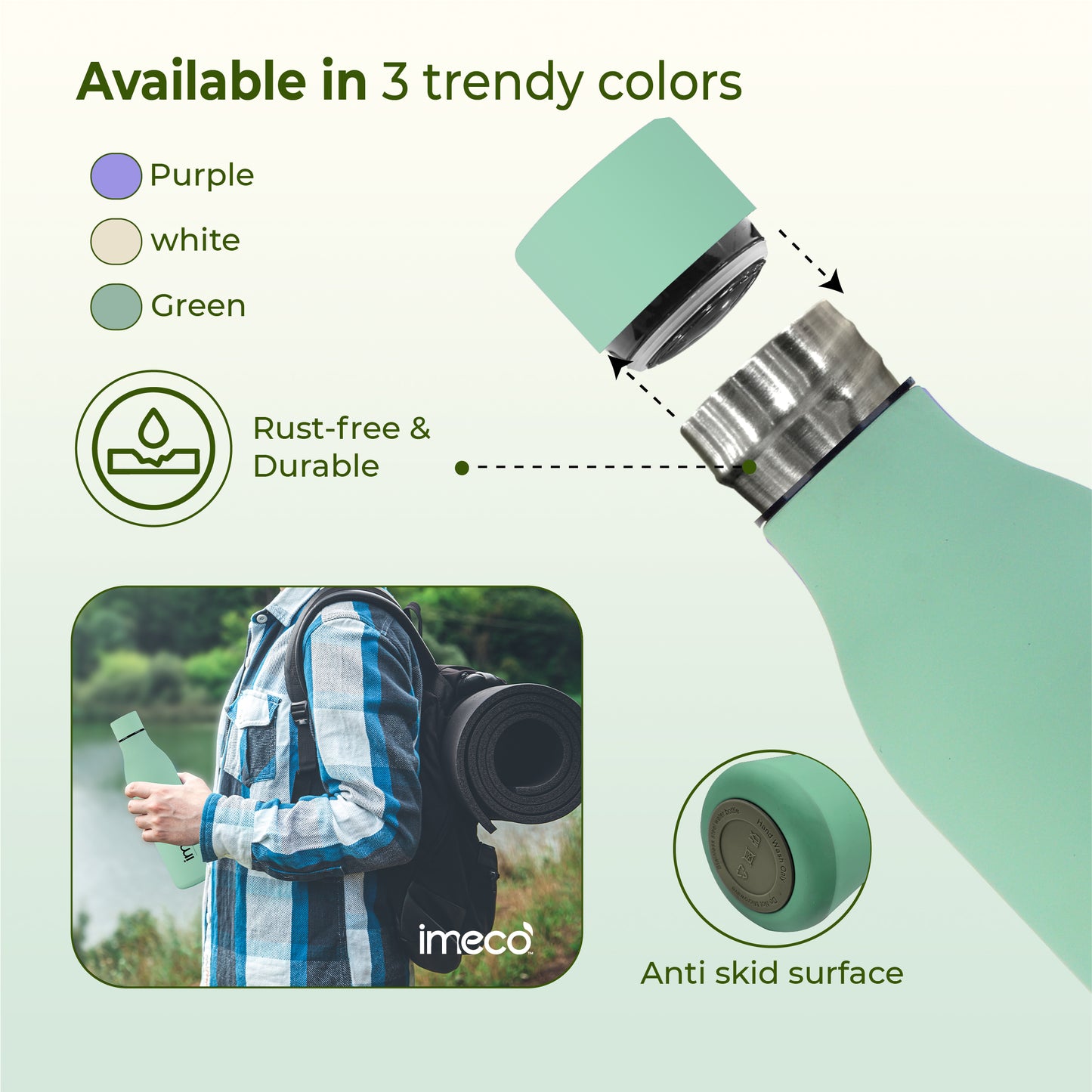 ECO MIST Stainless Steel Pastel Water Bottle - Leakproof & Lightweight (500 ml)