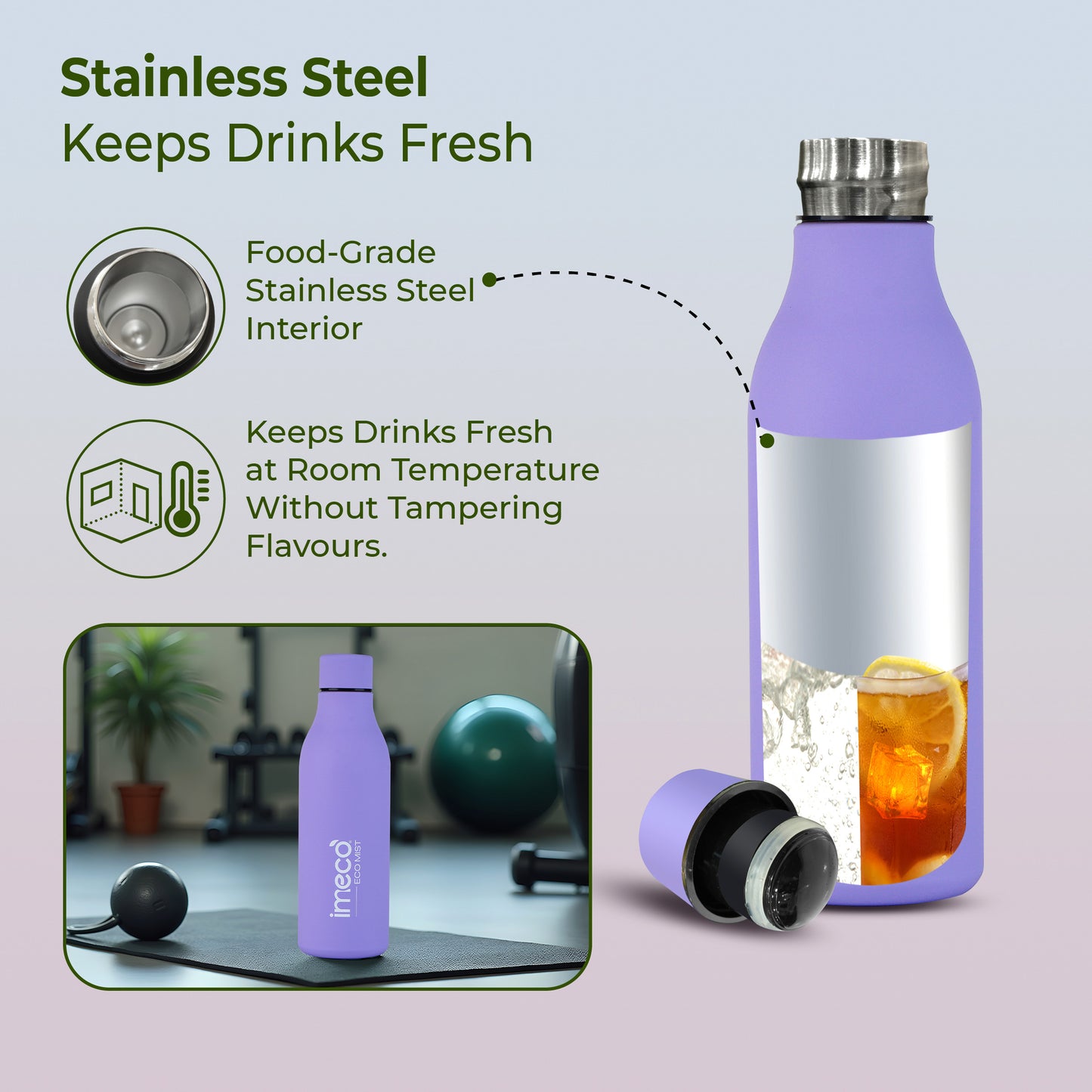 ECO MIST Stainless Steel Pastel Water Bottle - Leakproof & Lightweight (500 ml)