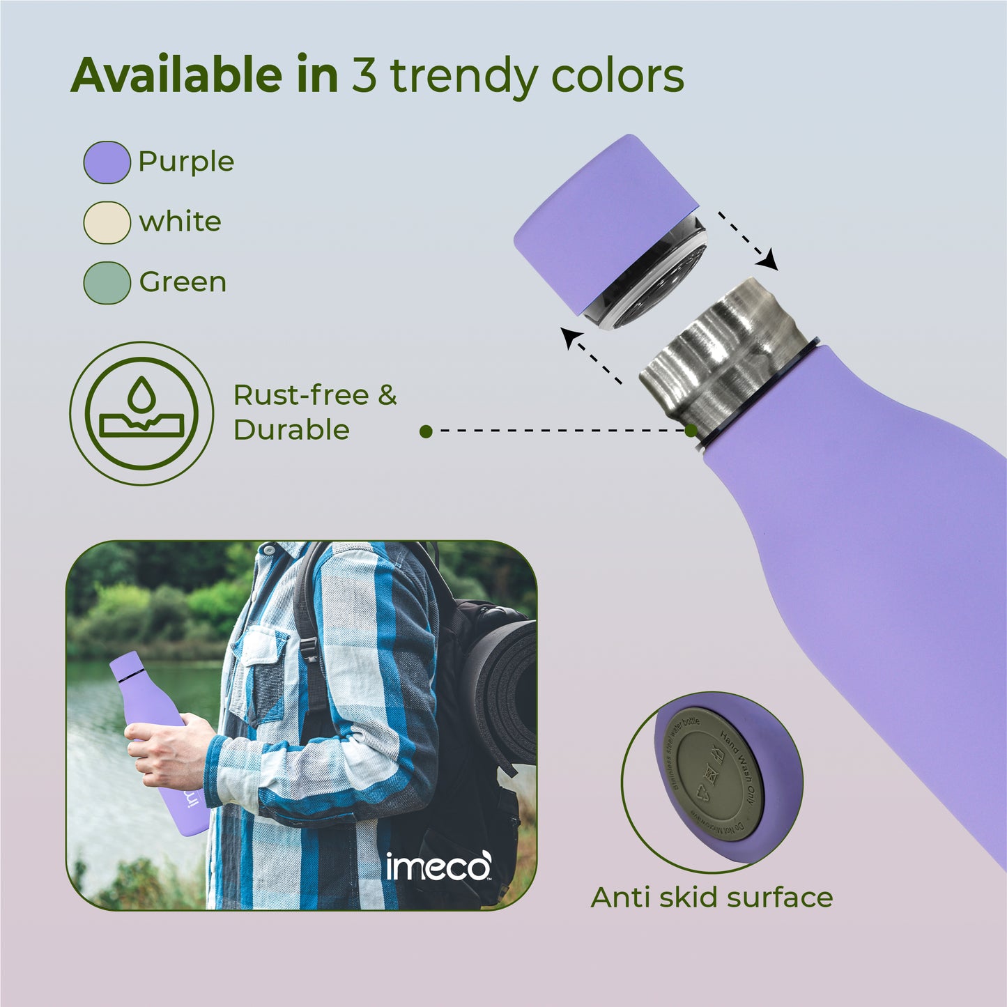 ECO MIST Stainless Steel Pastel Water Bottle - Leakproof & Lightweight (500 ml)