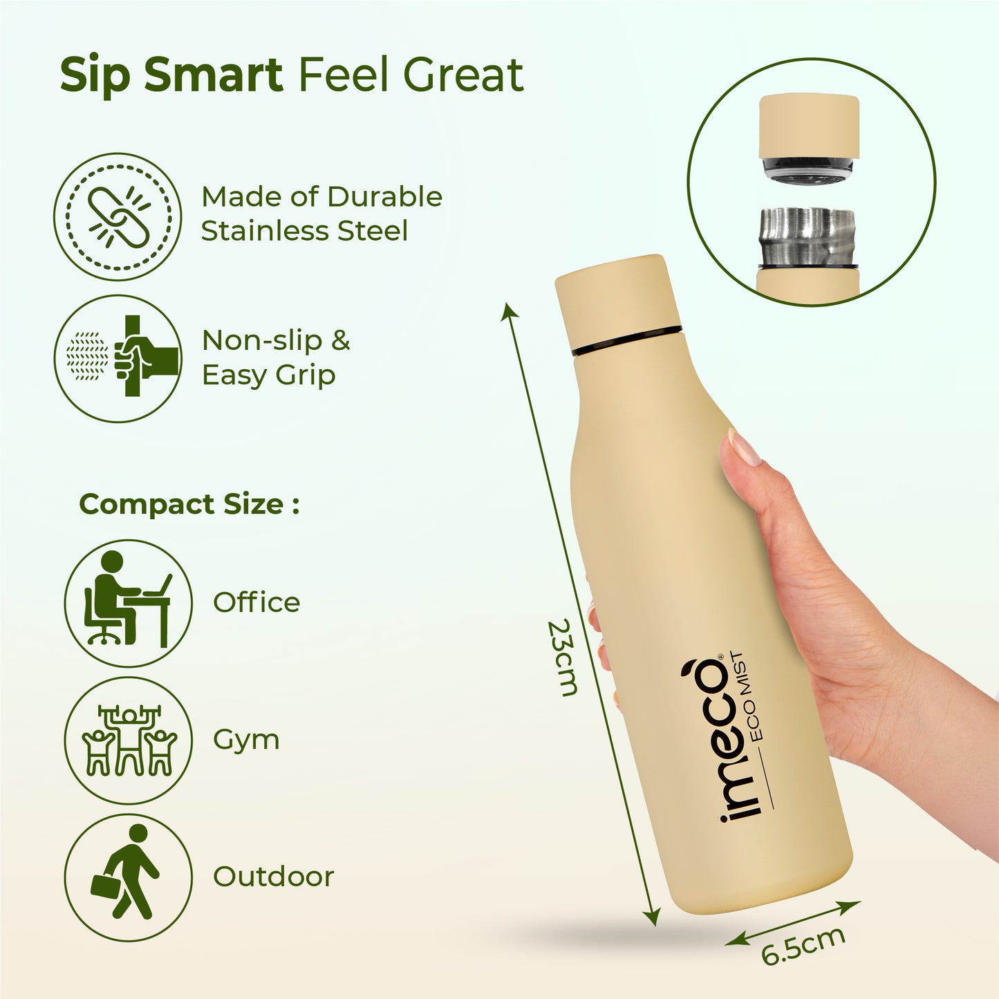 ECO MIST Stainless Steel Pastel Water Bottle - Leakproof & Lightweight (500 ml)