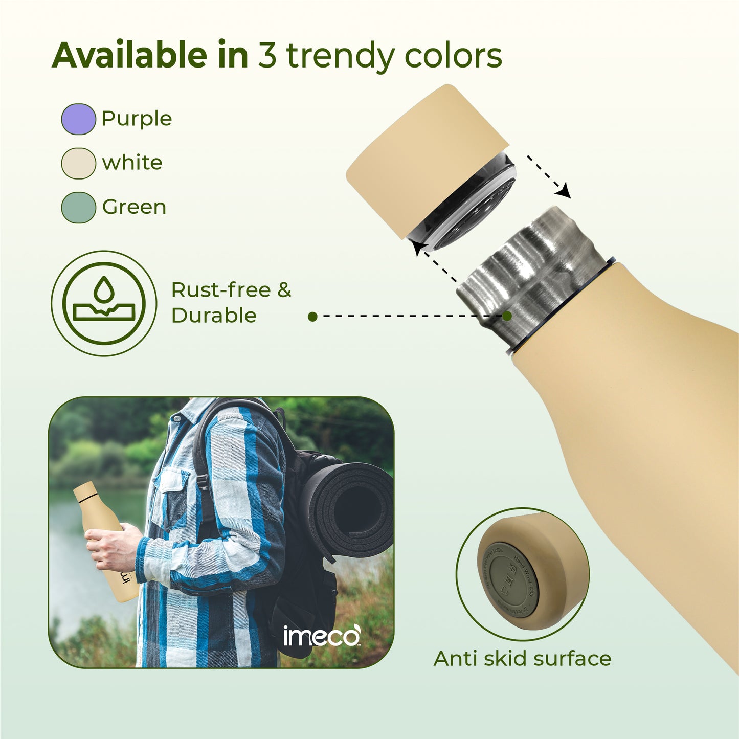 ECO MIST Stainless Steel Pastel Water Bottle - Leakproof & Lightweight (500 ml)