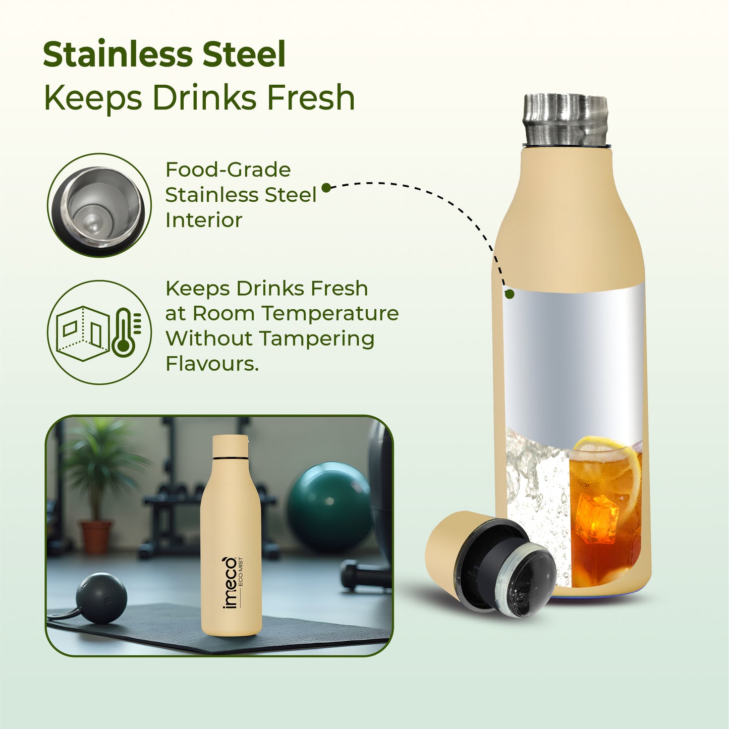 ECO MIST Stainless Steel Pastel Water Bottle - Leakproof & Lightweight (500 ml)