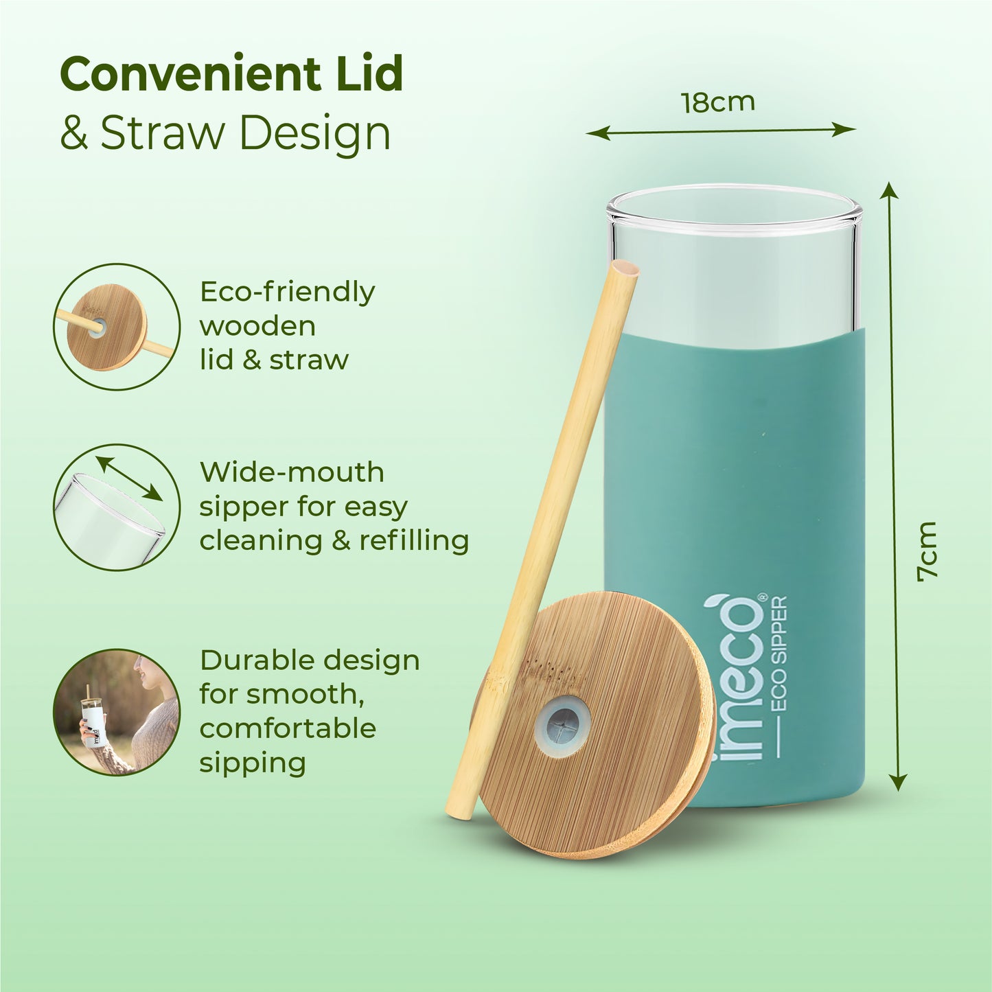 ECO-SIPPER Glass Sipper with Bamboo Straw (450 ml)