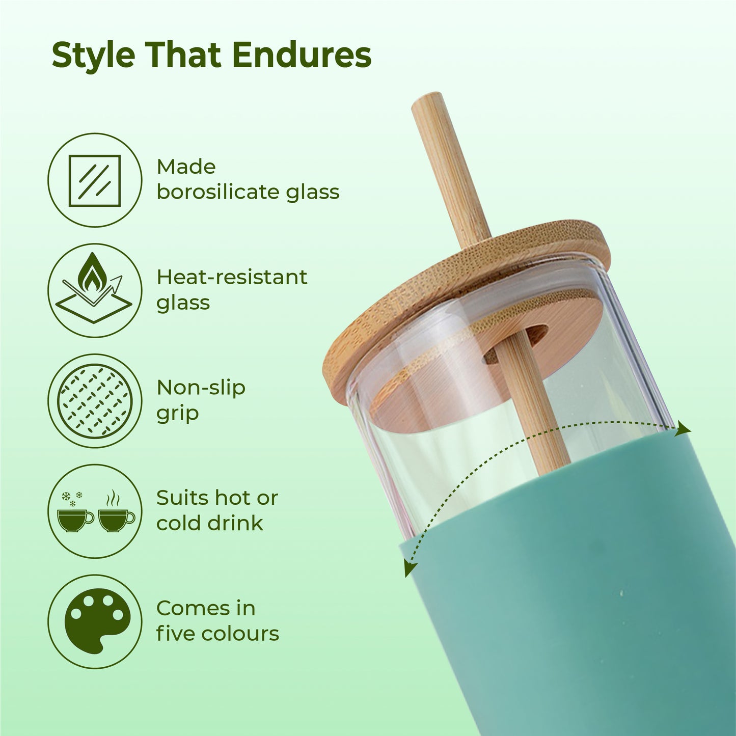 ECO-SIPPER Glass Sipper with Bamboo Straw (450 ml)