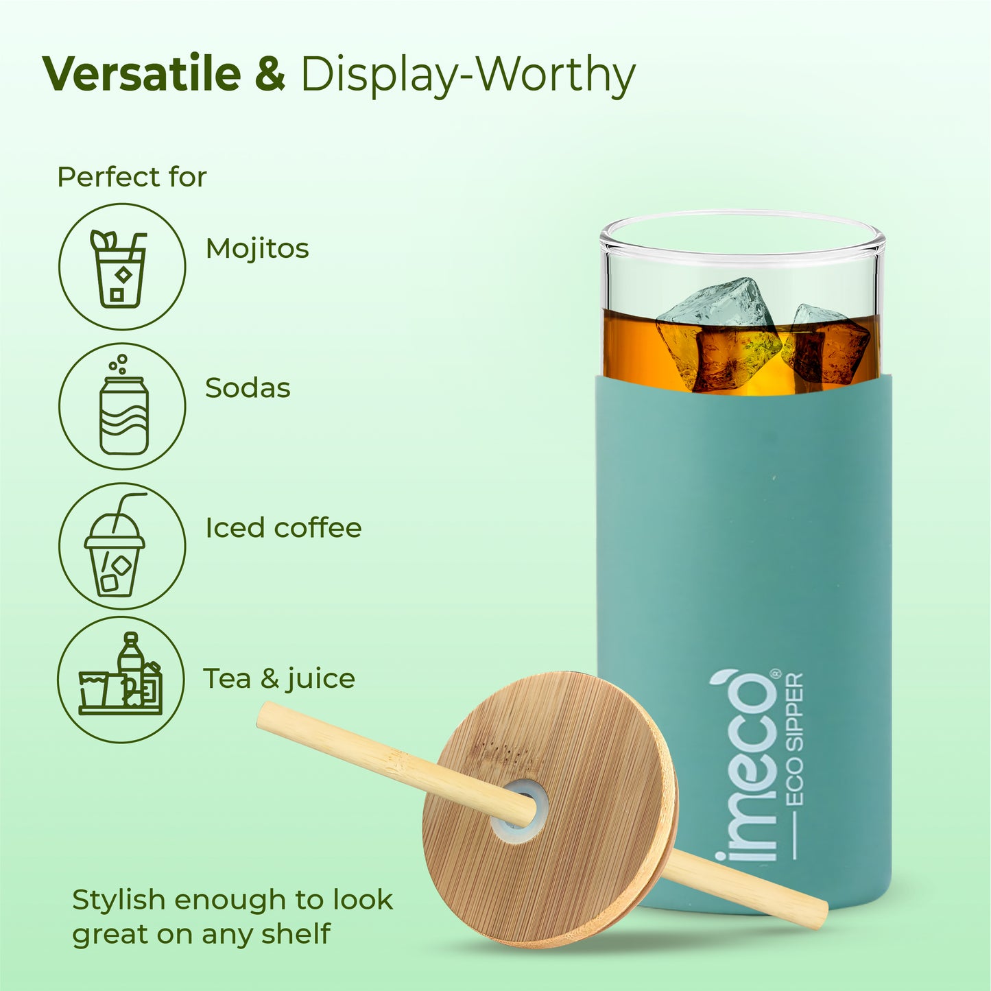 ECO-SIPPER Glass Sipper with Bamboo Straw (450 ml)