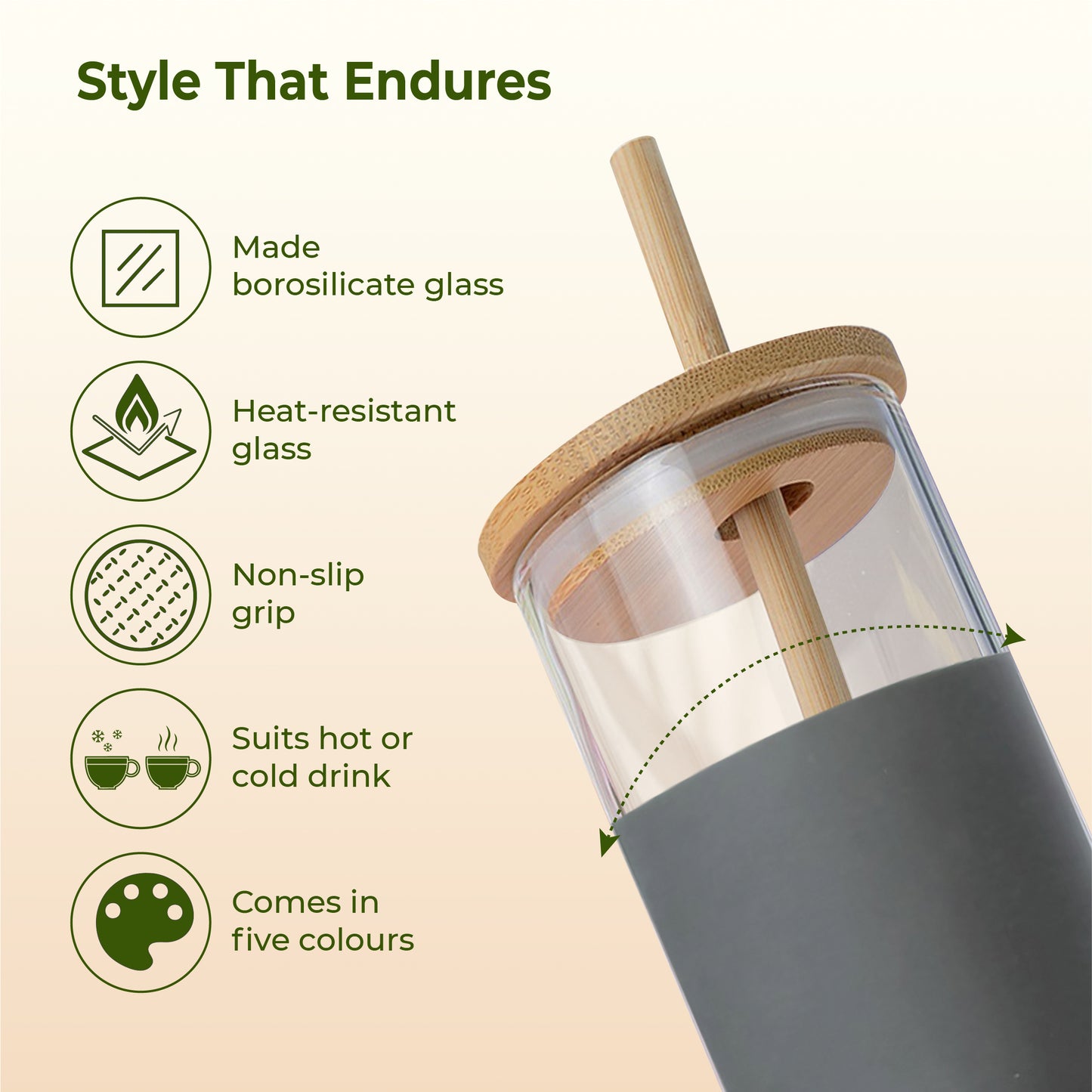 ECO-SIPPER Glass Sipper with Bamboo Straw (450 ml)