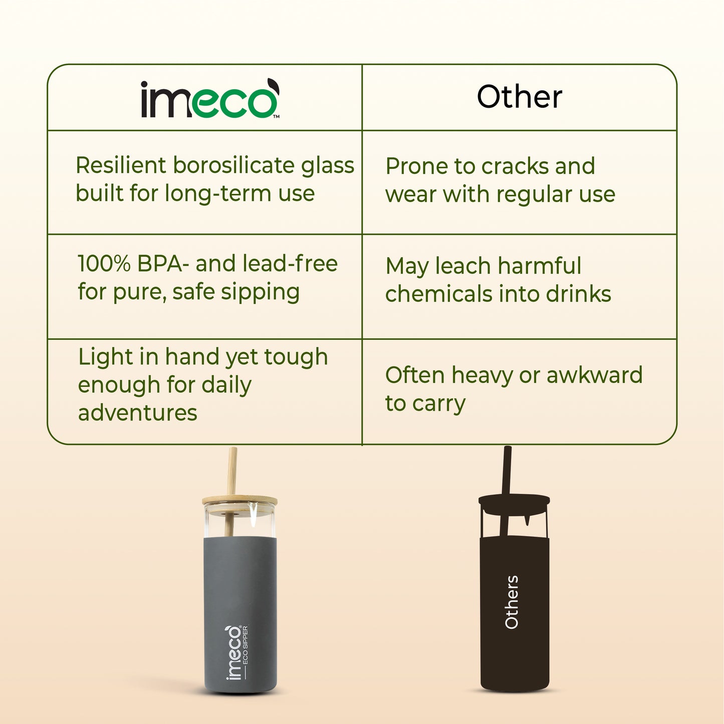 ECO-SIPPER Glass Sipper with Bamboo Straw (450 ml)