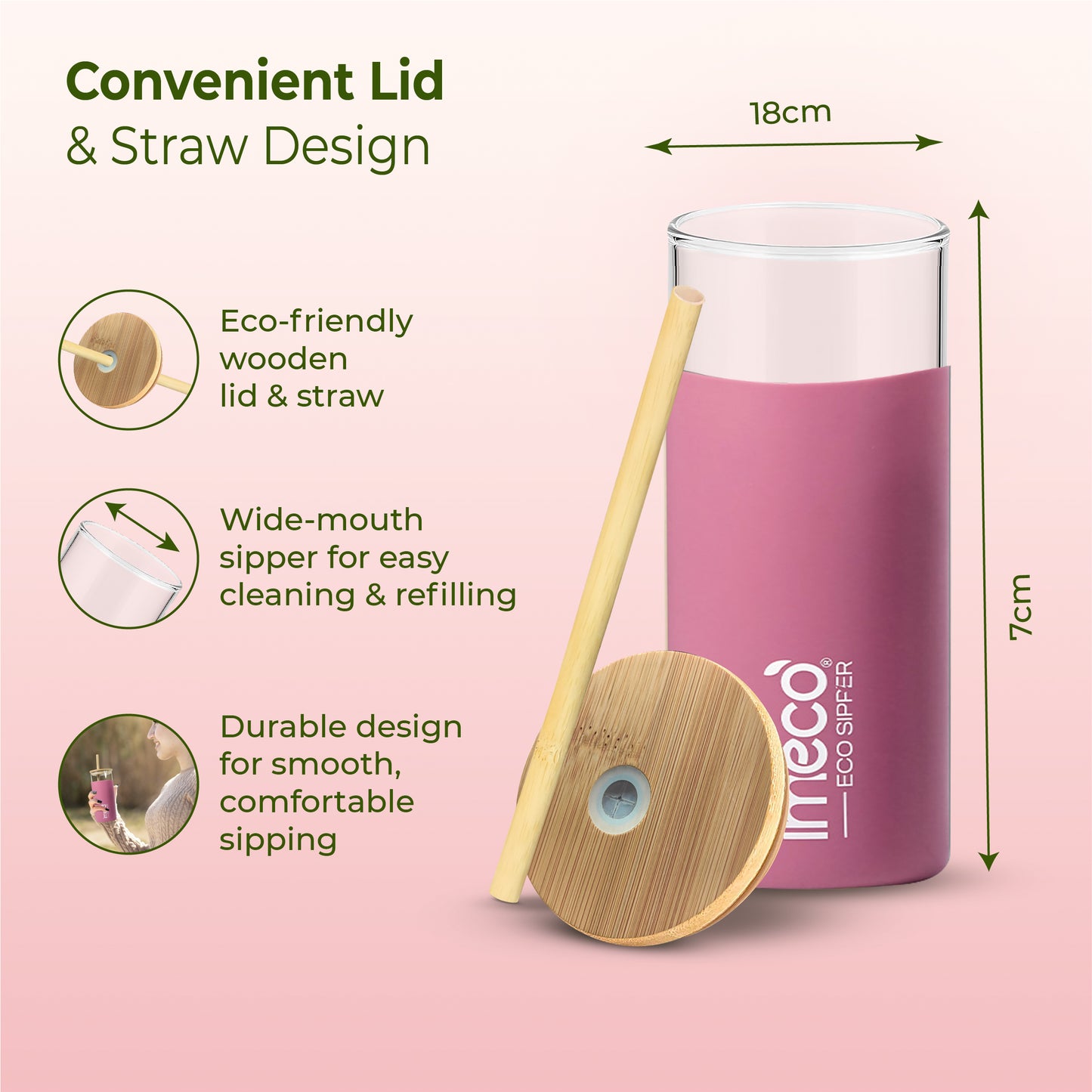 ECO-SIPPER Glass Sipper with Bamboo Straw (450 ml)