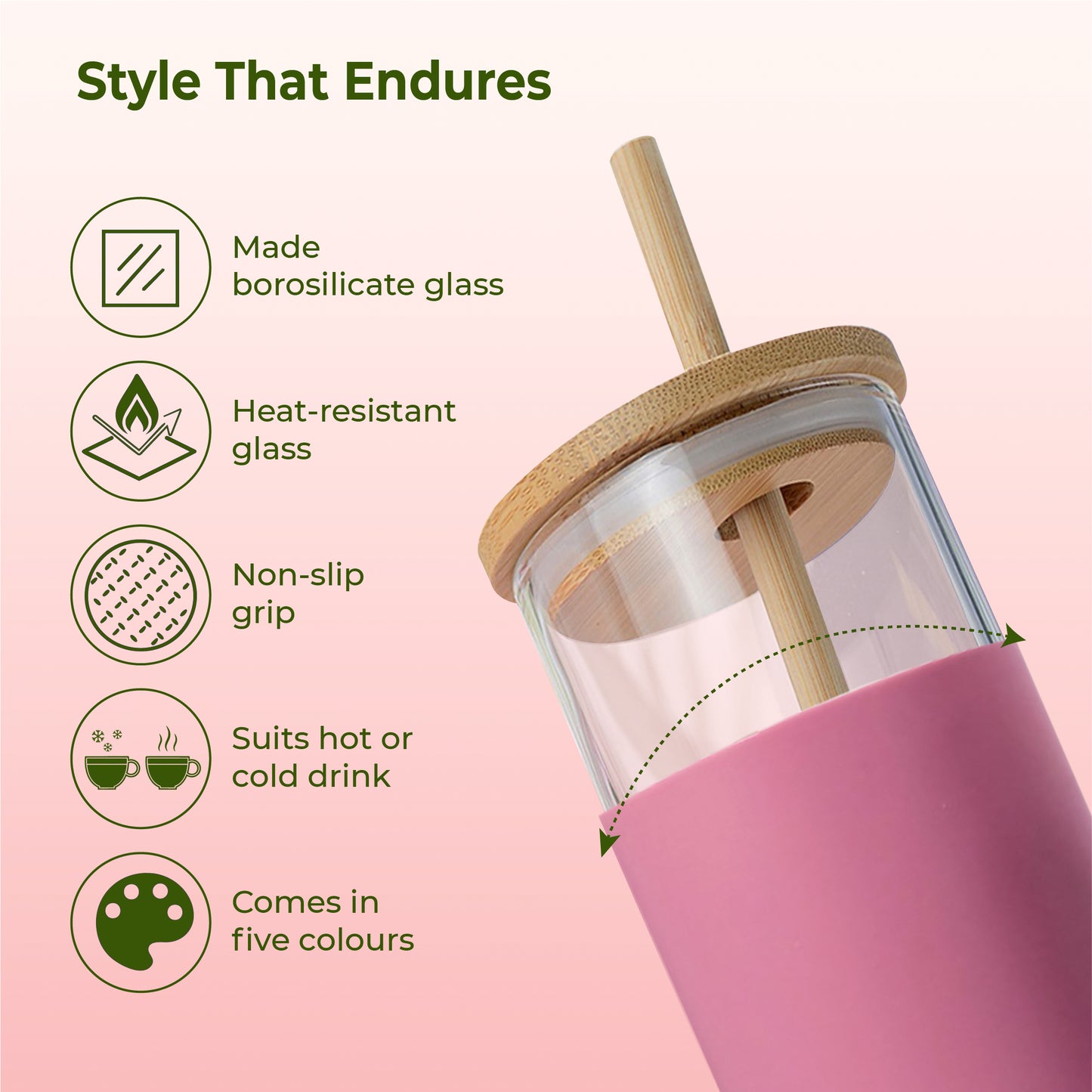 ECO-SIPPER Glass Sipper with Bamboo Straw (450 ml)