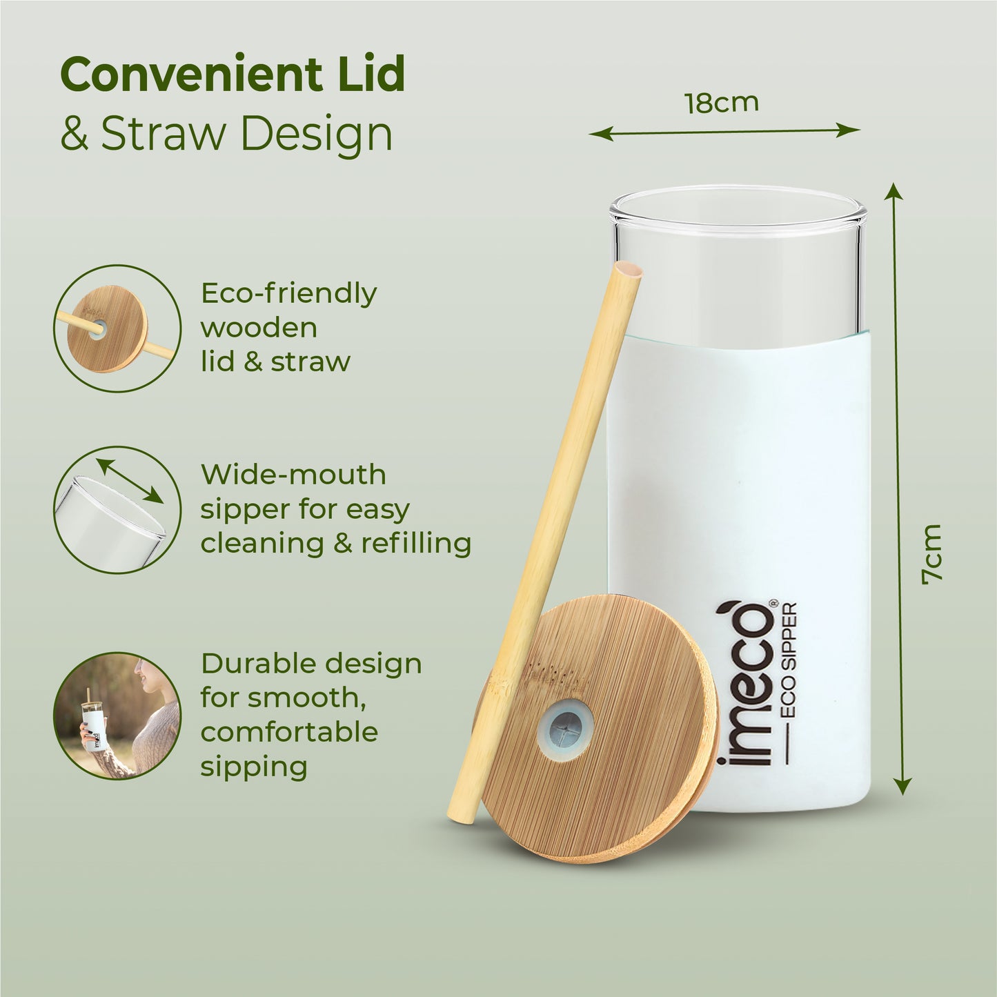 ECO-SIPPER Glass Sipper with Bamboo Straw (450 ml)